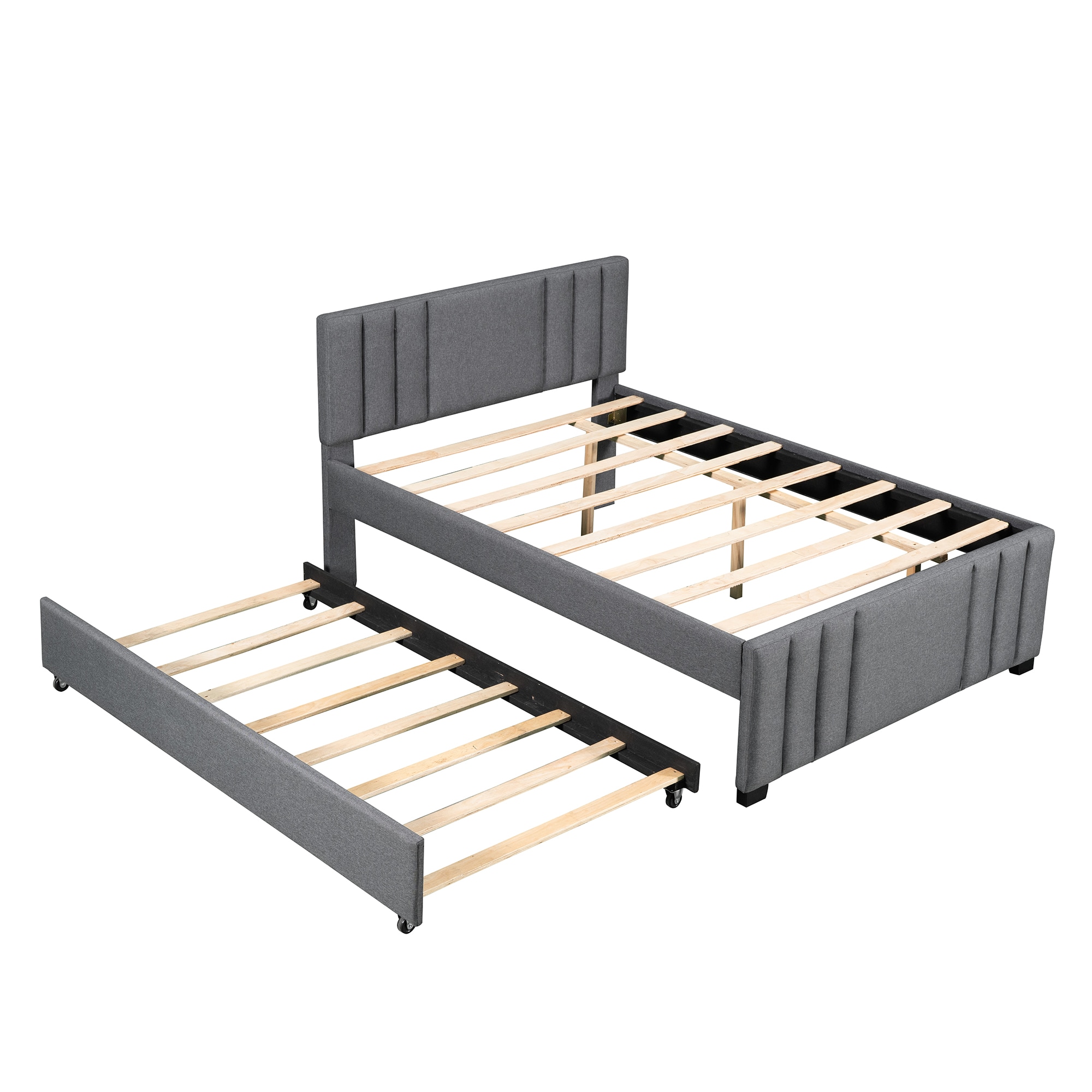 Qualler BKM001312E Gray Full Upholstered Trundle Bed