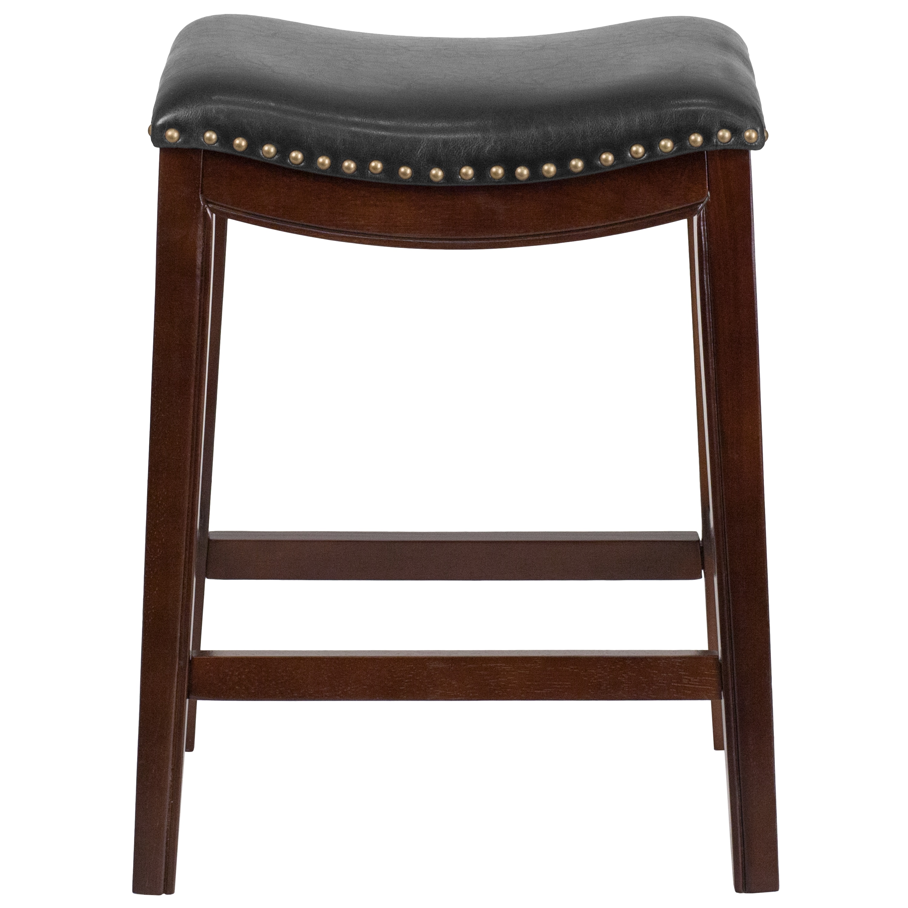 Elegant Backless Black Leather and Cappuccino Wood Counter Stool