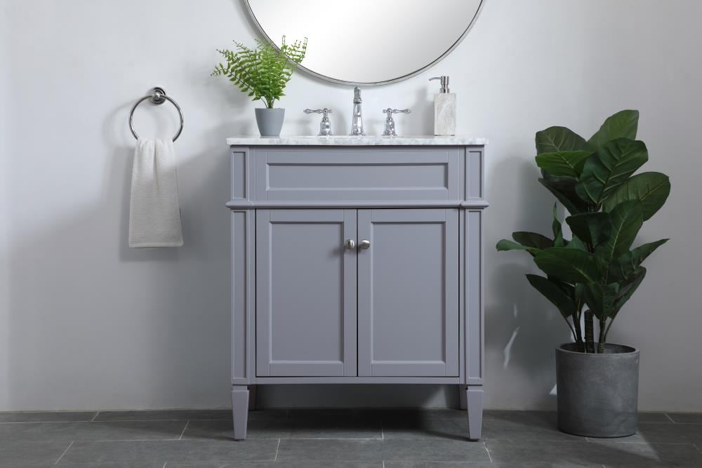Gray Marble Top Single Bathroom Vanity with Porcelain Sink