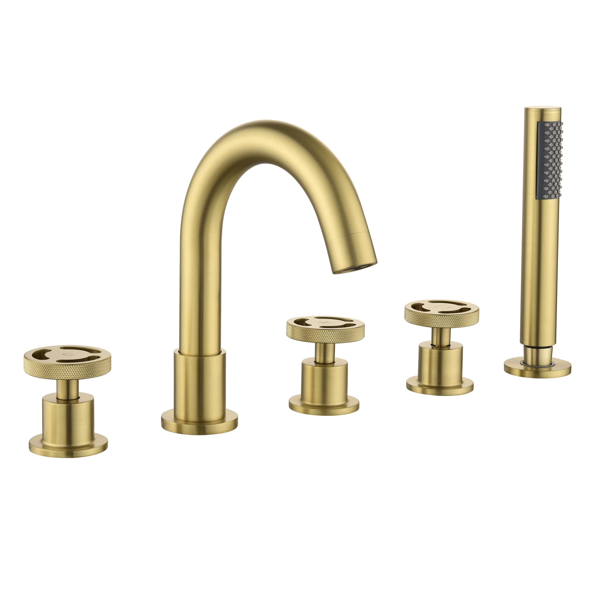 WELLFOR WA8020CH Brushed Gold 3-handle Deck-mount Roman High-arc Bathtub Faucet with Hand Shower ( Valve Included )