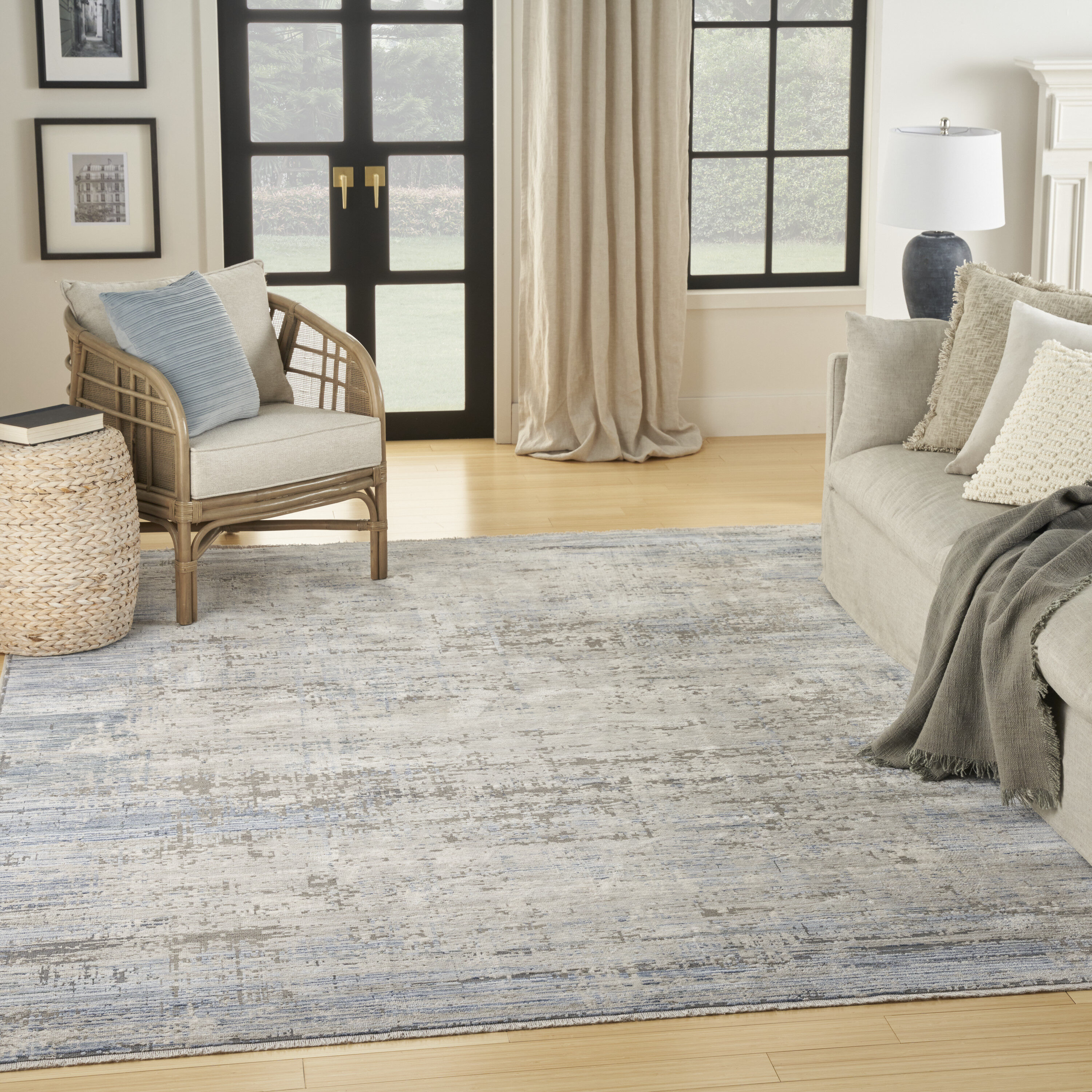 Blue and Gray Abstract 8' x 10' Stain-Resistant Synthetic Rug