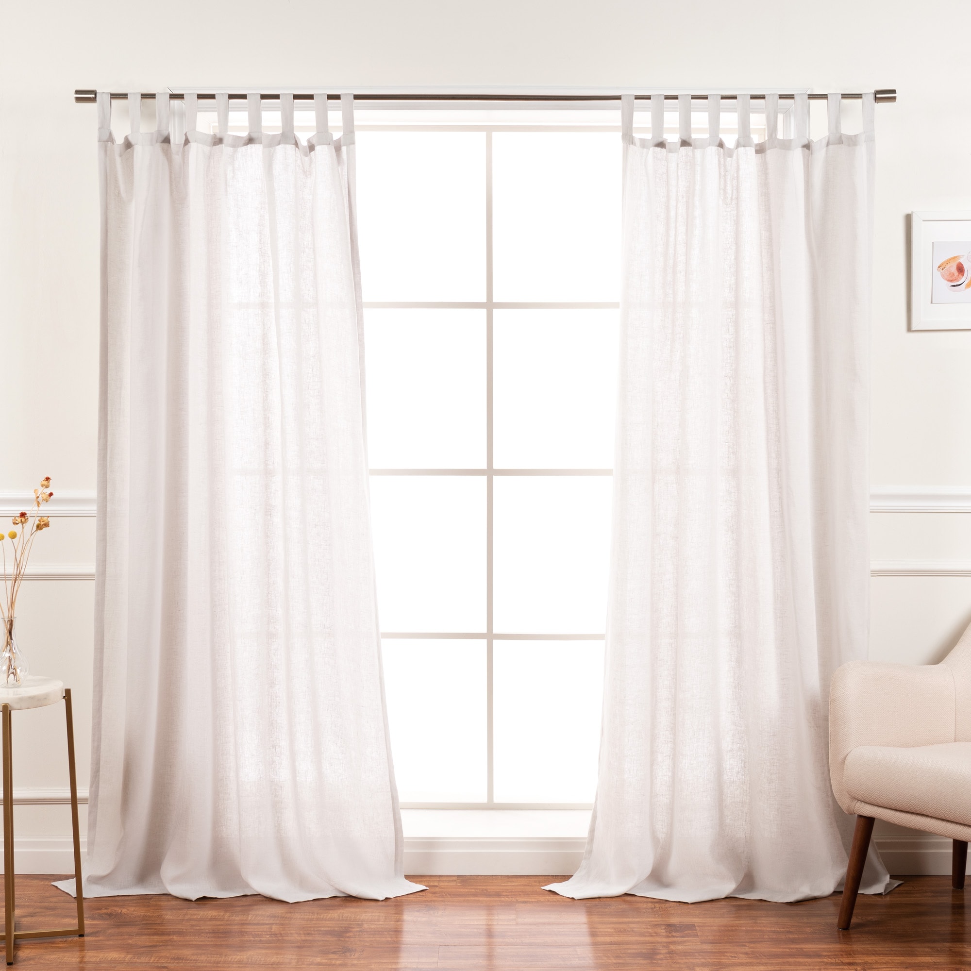 Best Home Fashion YK-04-TAB-LN-84-LT.G 84-Inches Light Grey Semi-sheer Top tab Curtain panel pair