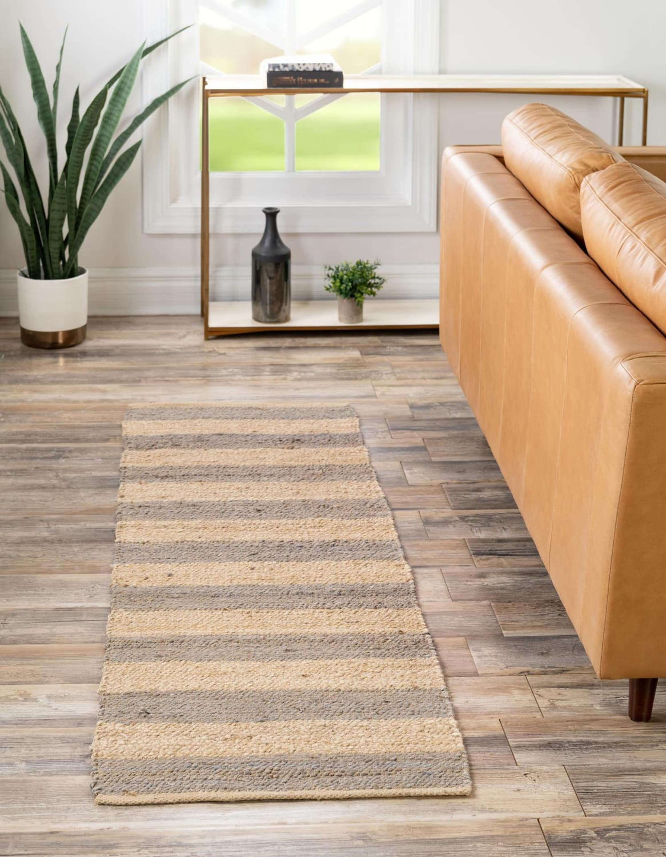 Unique Loom 3190264 Braided Jute 3 x 12 (ft) Braided Jute Gray Ivory Rectangular Indoor Stripe Runner rug