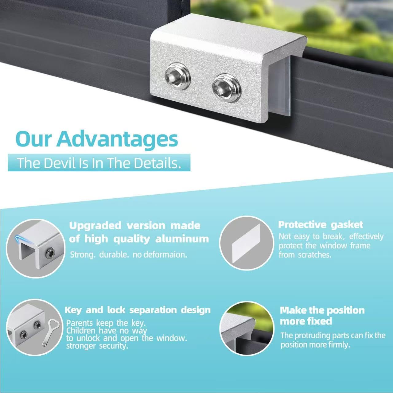 Aoibox LAB6K7MH Horizontal-Sliding-Window-Sash-Locks - View #3