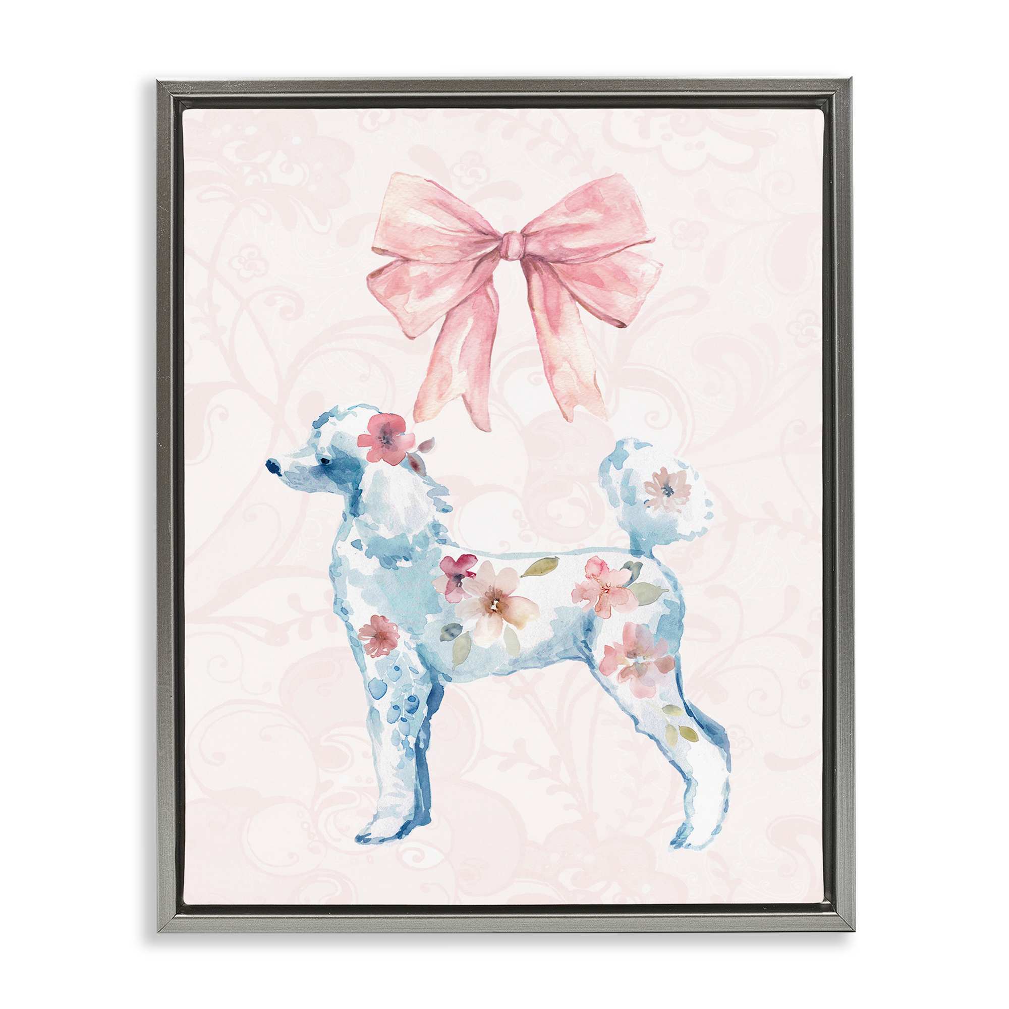 Stupell Industries BS-184-FFL-24X30 Pastel Floral Dog Gray Framed Floater Canvas Wall Art By Carol Robinson 25 x 31