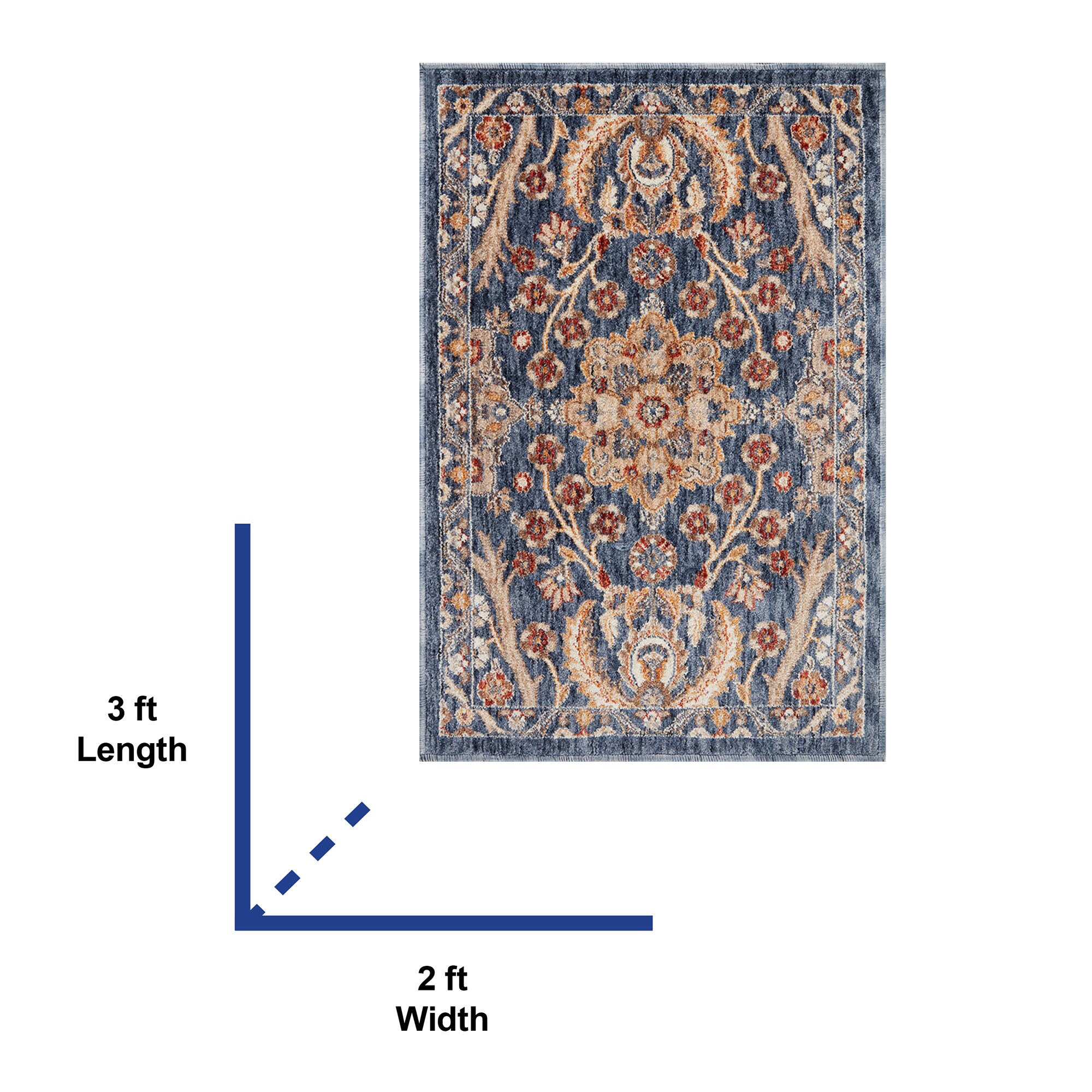 allen + roth Heritage Blue 2 X 3 (ft) Blue Indoor Floral Throw Rug in ...