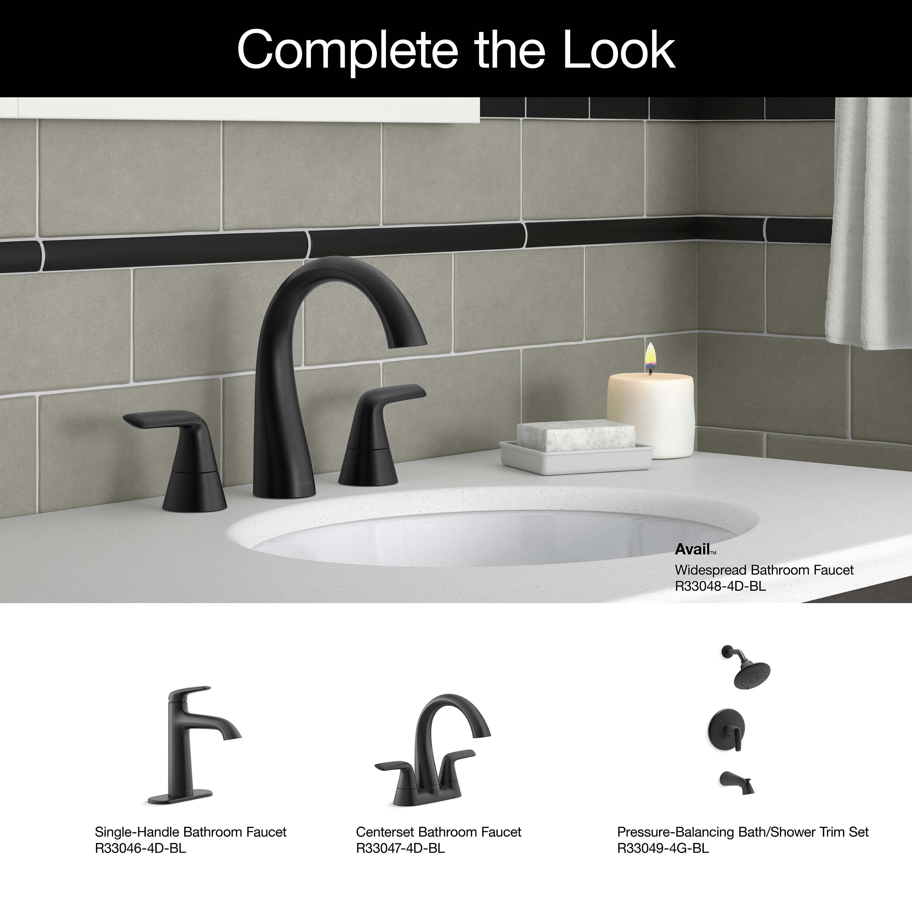 KOHLER Avail Matte Black 2handle Widespread WaterSense Midarc