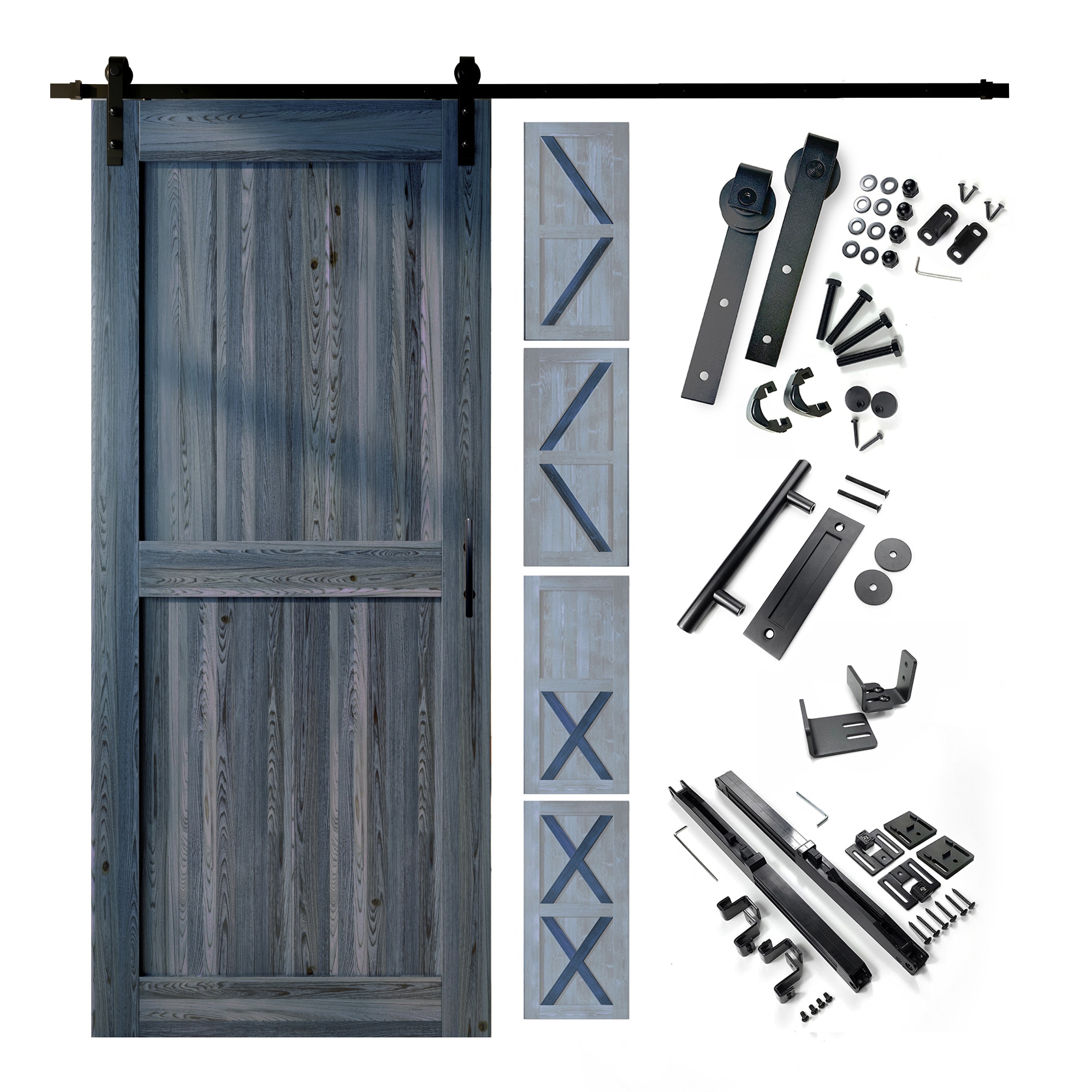 HOMACER YT1TGH084C-4280F-NA 42-in x 80-in Navy Pine Wood Solid core Single Barn Door (Hardware Included)