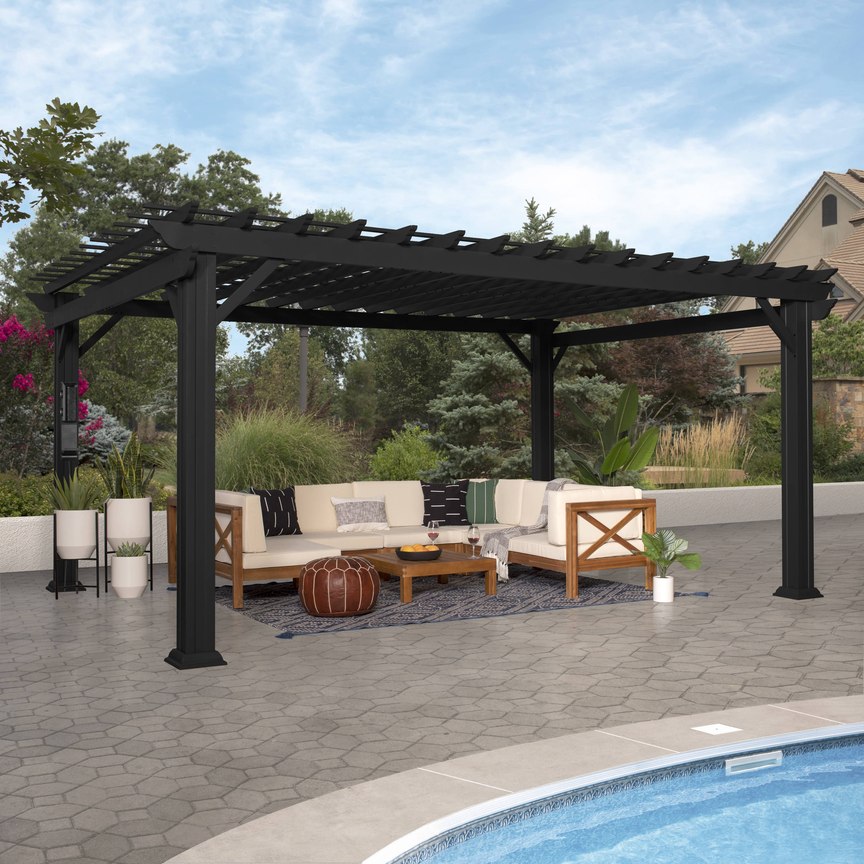 aanpassen Contract som Backyard Discovery 12-ft W x 16-ft L x 7-ft 10-3/4-in Black Metal  Freestanding Pergola with Canopy in the Pergolas department at Lowes.com