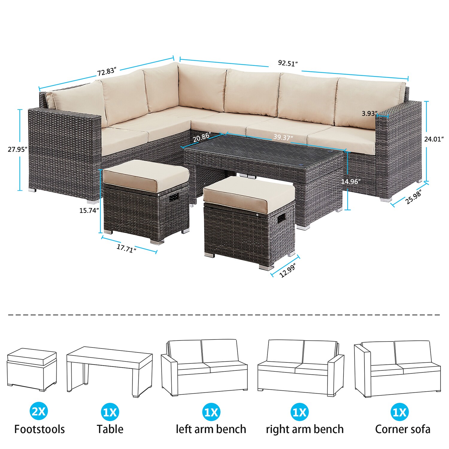 Bybafun Rattan Outdoor Sectional With Beige Cushion(S) And Rattan Frame ...