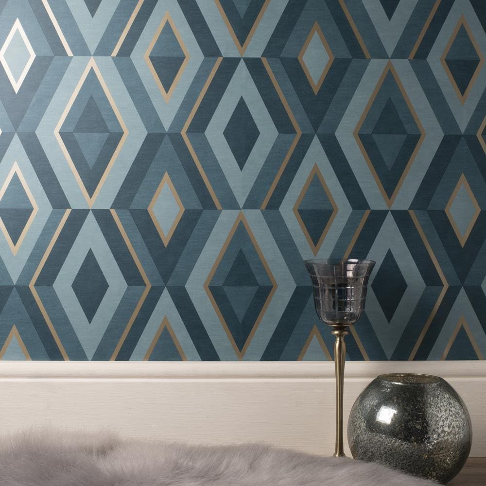 Fine Decor Medley 56.4-sq ft Turquoise Paper Geometric Unpasted ...