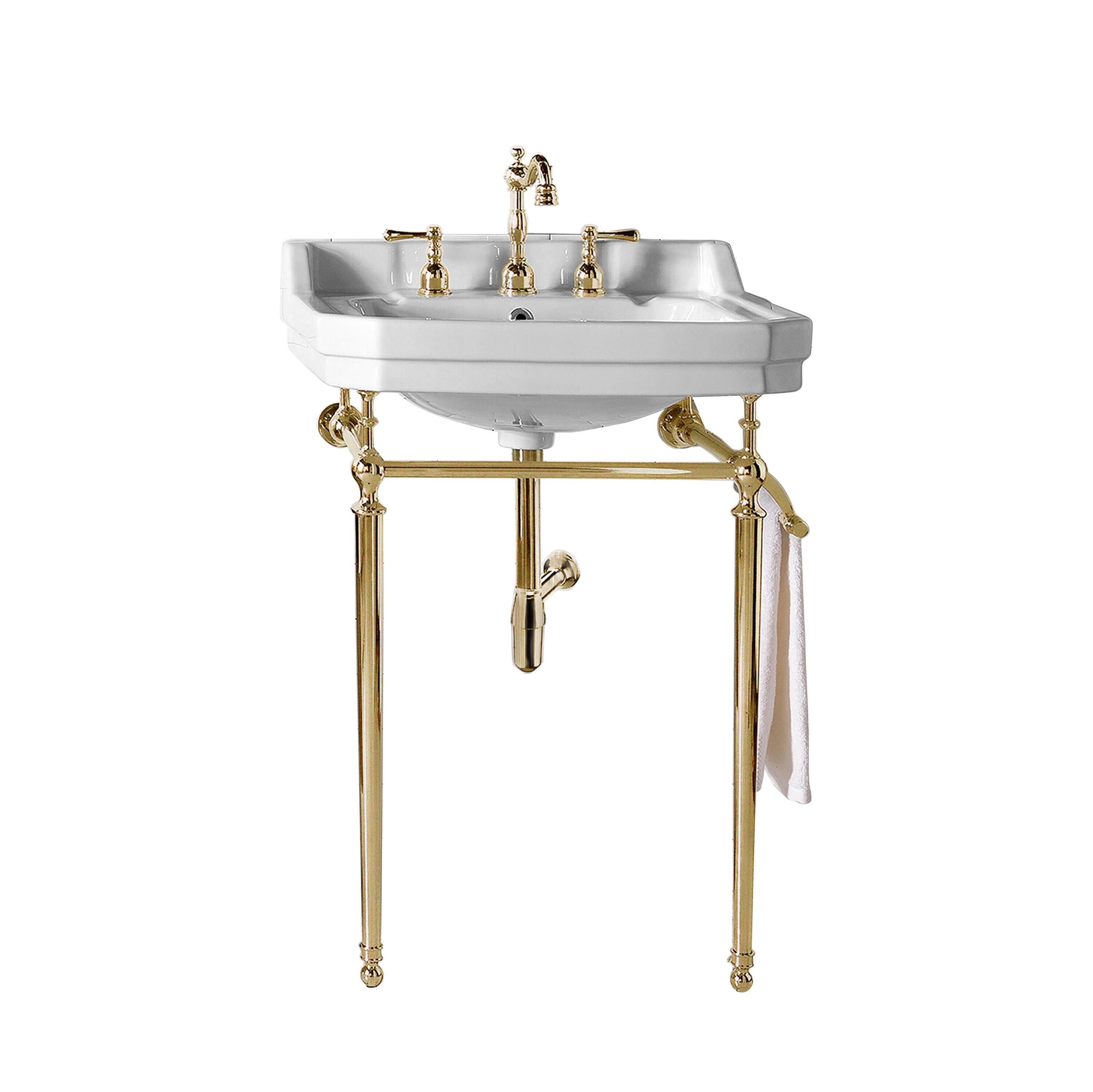 James Martin Vanities 318-V24-BRS-CRM Wellington 24-in Brass Single Sink Bathroom Vanity with Glossy White Porcelain Top