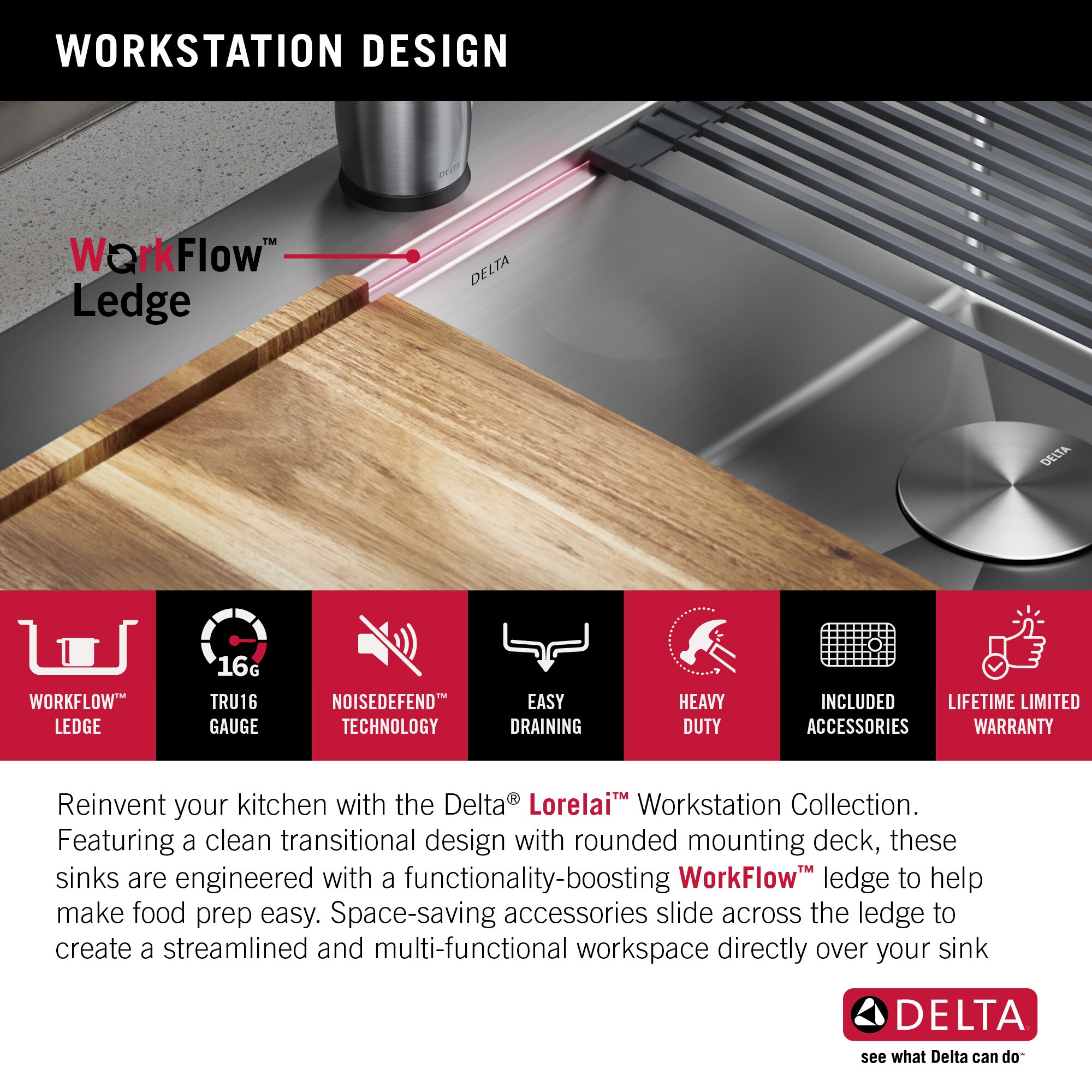 Delta Lorelai Drop-In 33-in x 22-in Stainless Steel Single Bowl 2