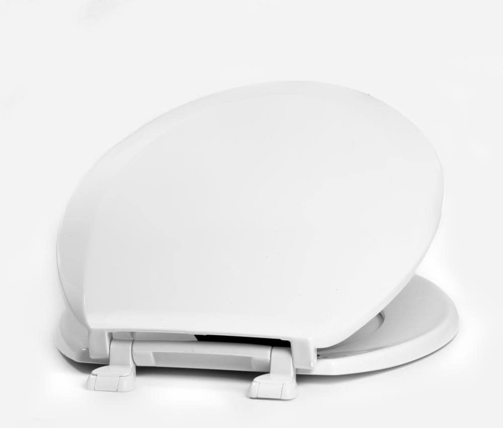 White Round Plastic Toilet Seat with Color-Matched Hinges