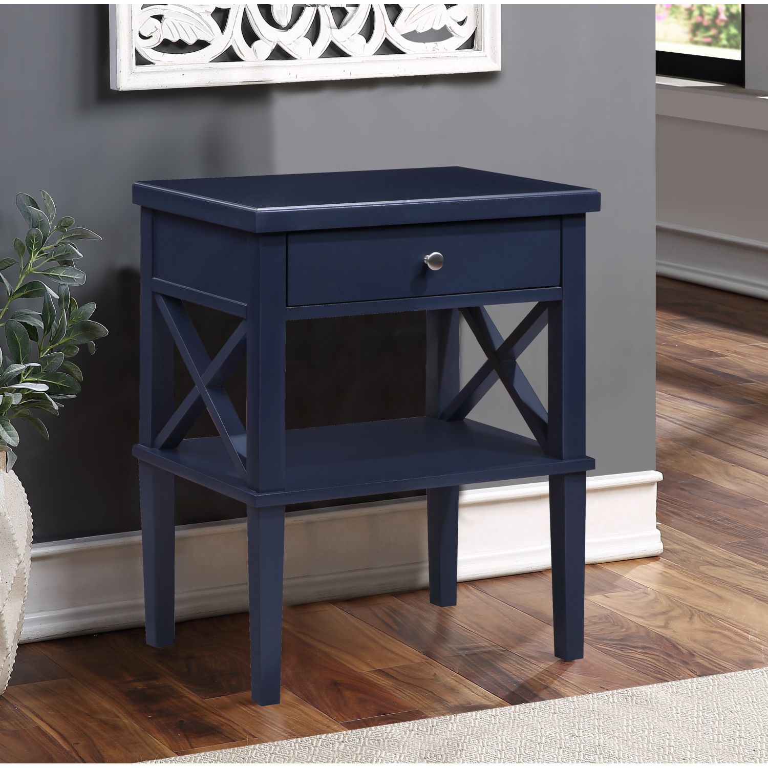 JASMODER B05063810 Dark Blue Mdf Bookcase with Doors (22-in W x 28-in H x 16-in D)