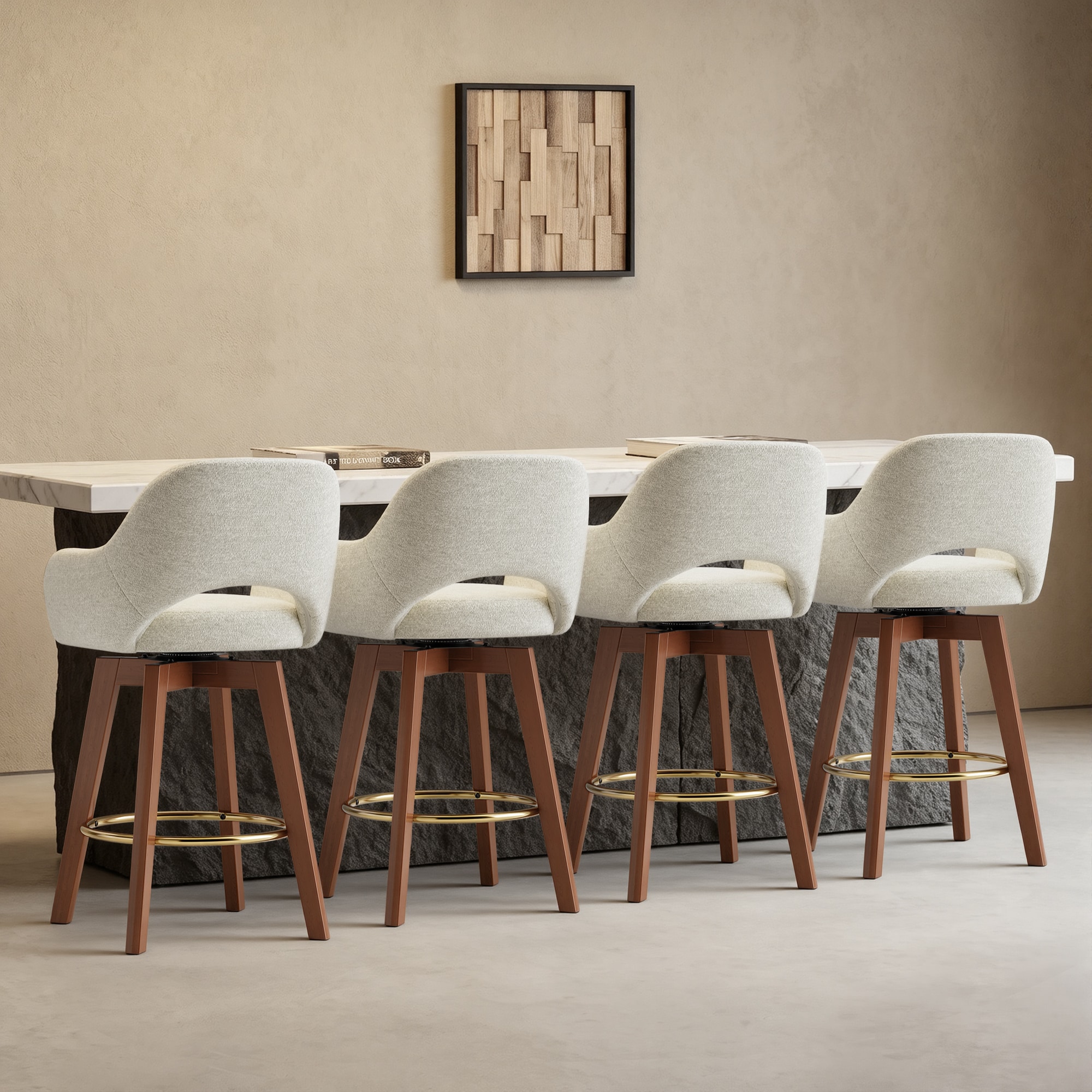 ViviHav 26 in. Beige Wood Counter Height Bar Stool Fabric Bar stool with Back Counter Stool (Set of 4)
