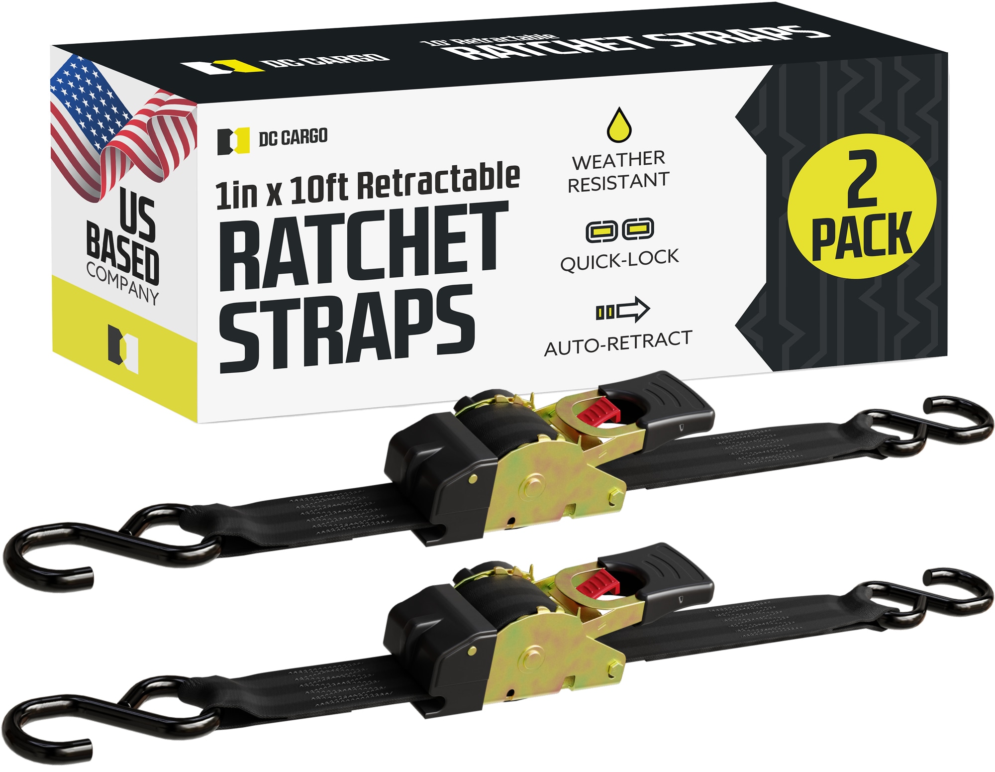DC Cargo 1-in x 10-ft Retractable Tie Down with S-hook 1200-lb Break Strength #110RRSSH-2
