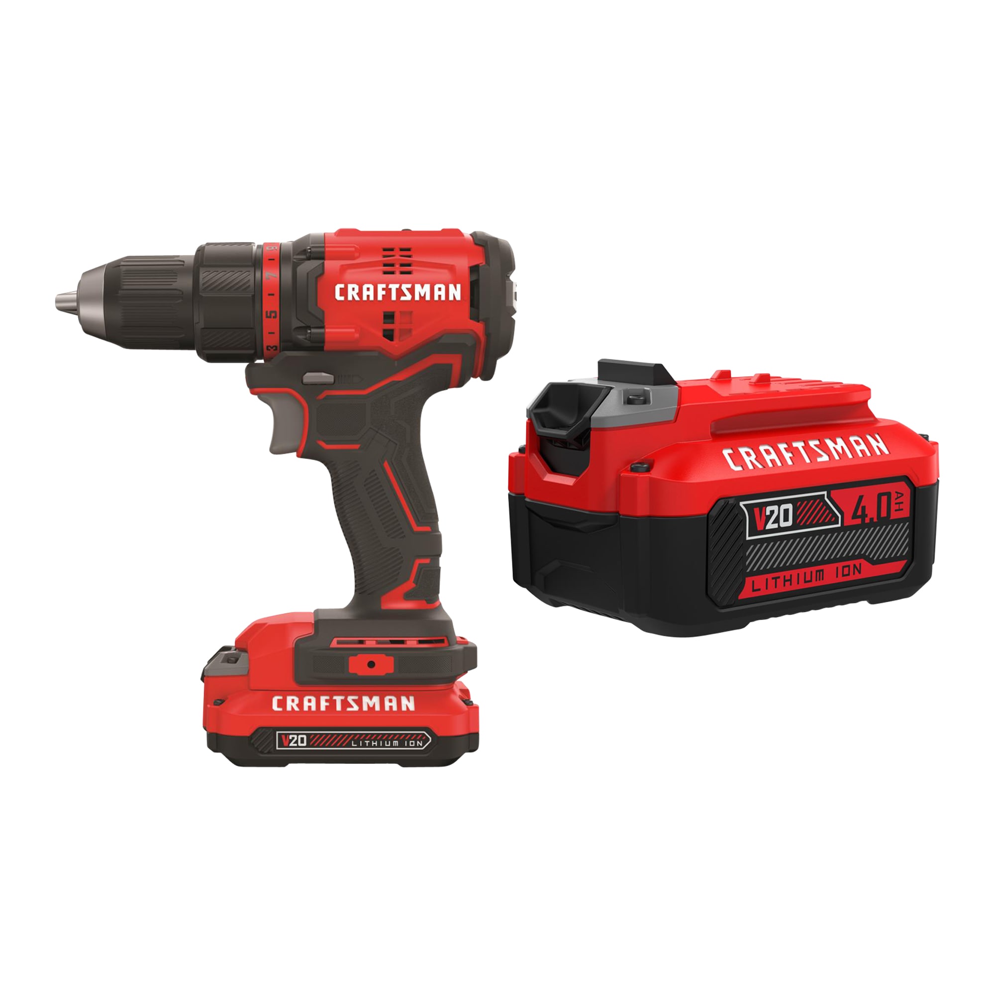 CRAFTSMAN V20 20-Volt Max 4 Amp-Hour Lithium Power Tool Battery & V20 20-volt Max 1/2-in Brushless Cordless Drill 1-Battery Included and Charger