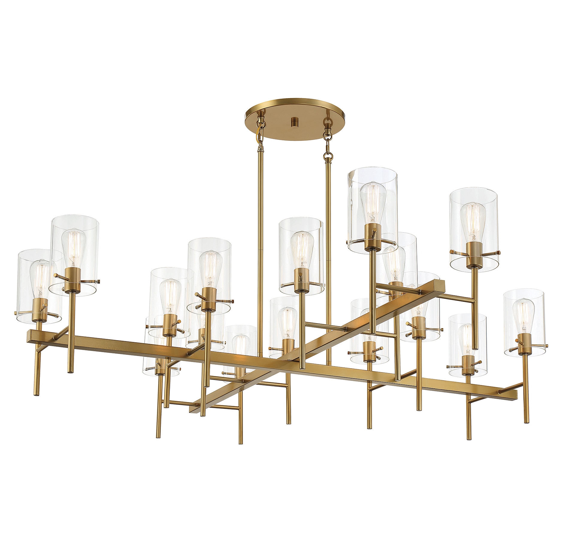 Modern Burnished Brass 16-Light Chandelier with Clear Glass Shades