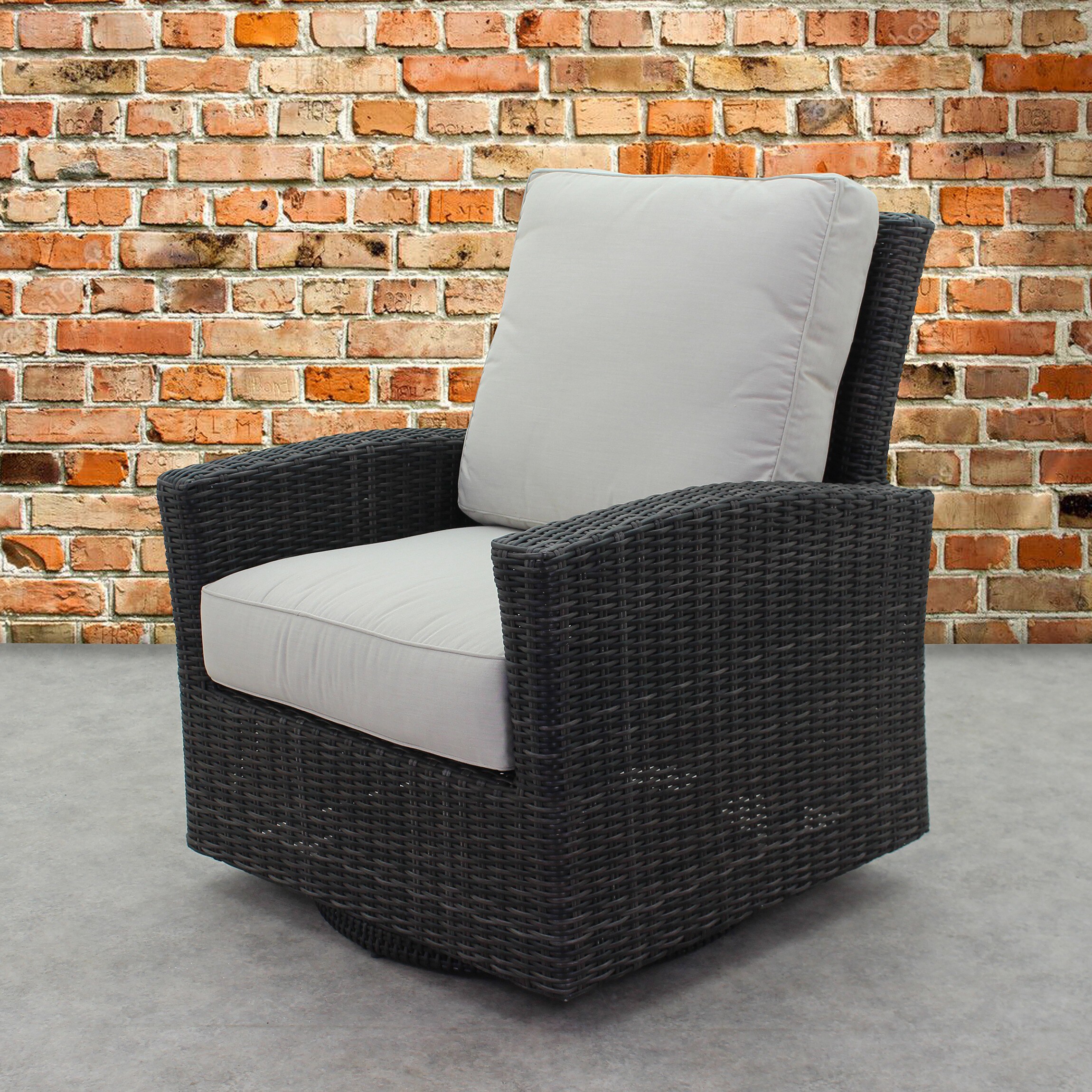 Courtyard Casual 5803 Cheshire Wicker Silver Oak Wicker Frame Swivel glider Conversation Chair with Cream Cushioned Seat