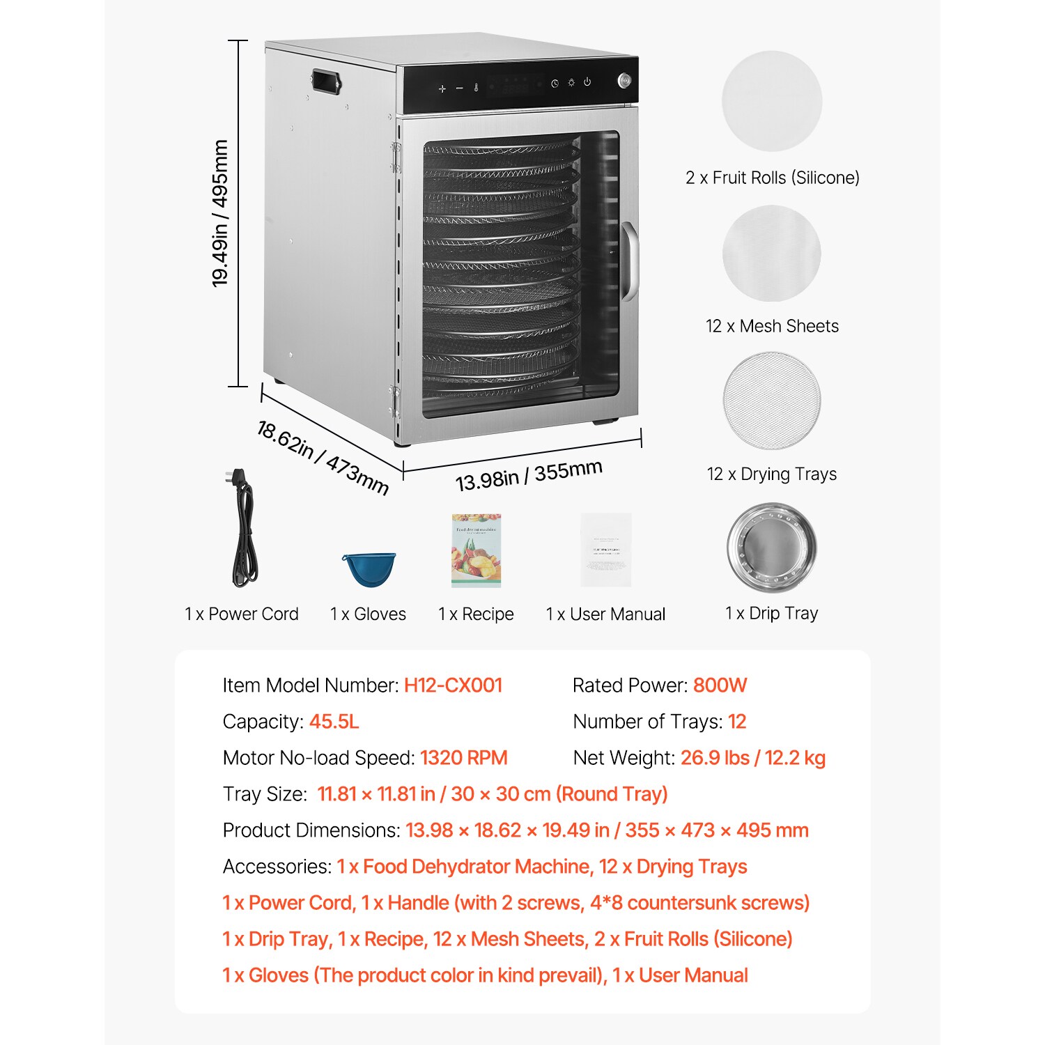 VEVOR SCSGHGJ800W106852V1 dehydrators - View #7
