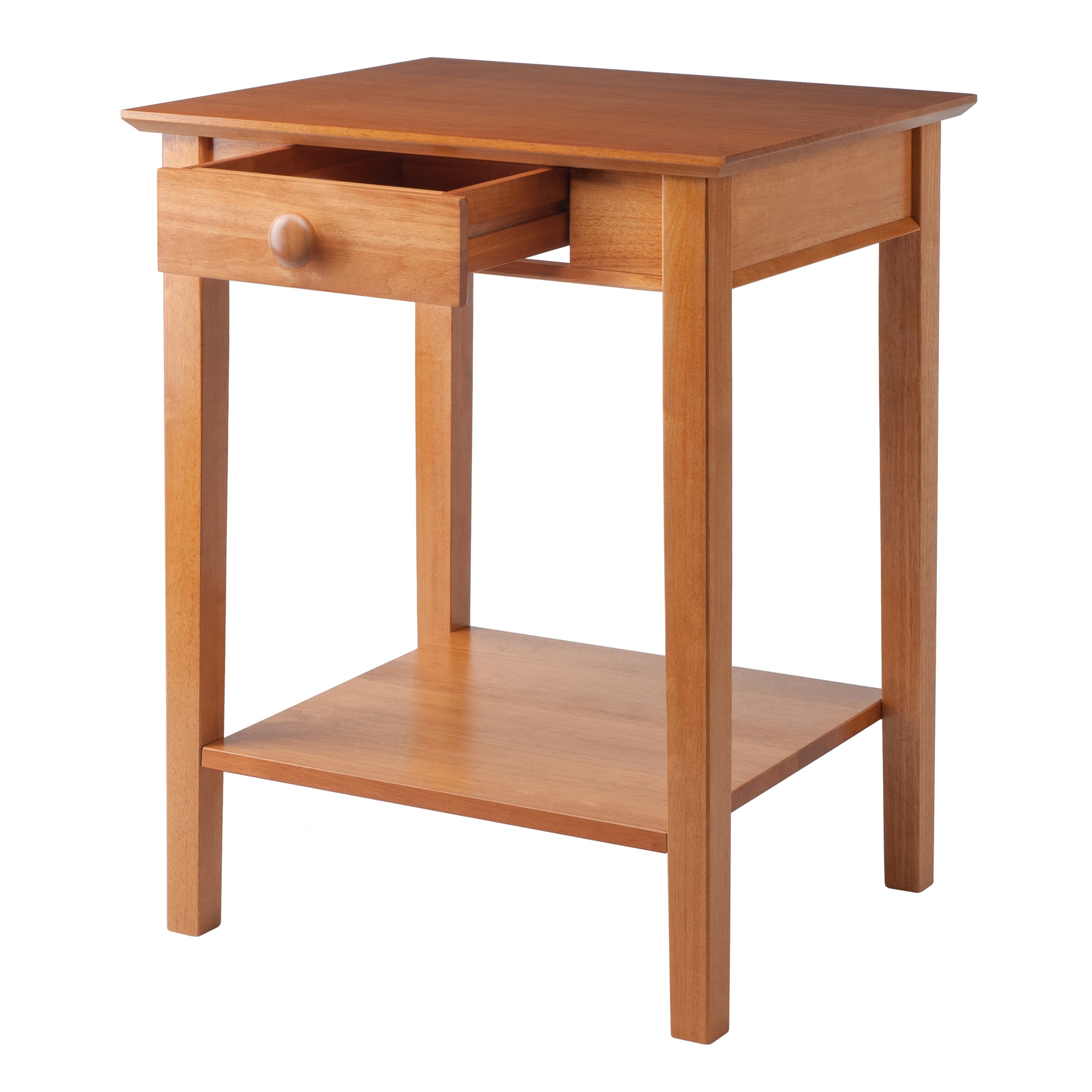 Honey Pine Wood Studio Printer & End Table with Storage Shelf