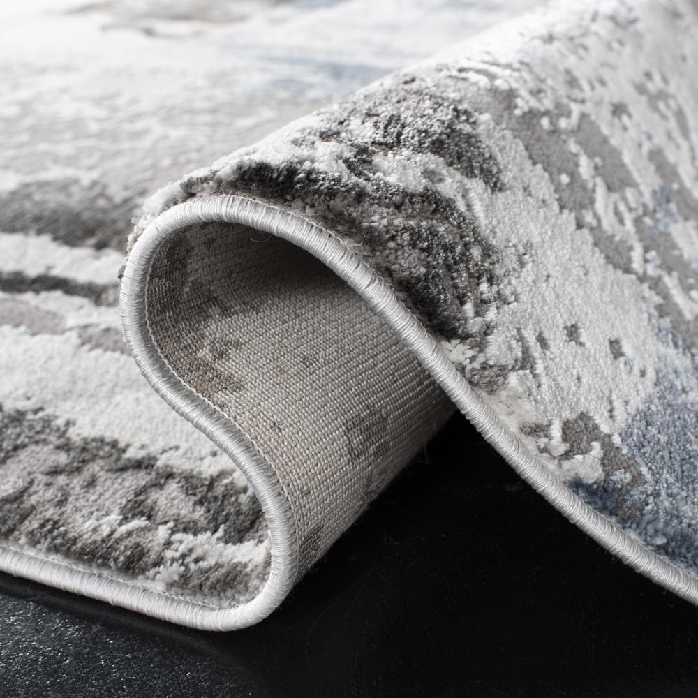 Swirling Greyscale Abstract 59" Round Synthetic Area Rug