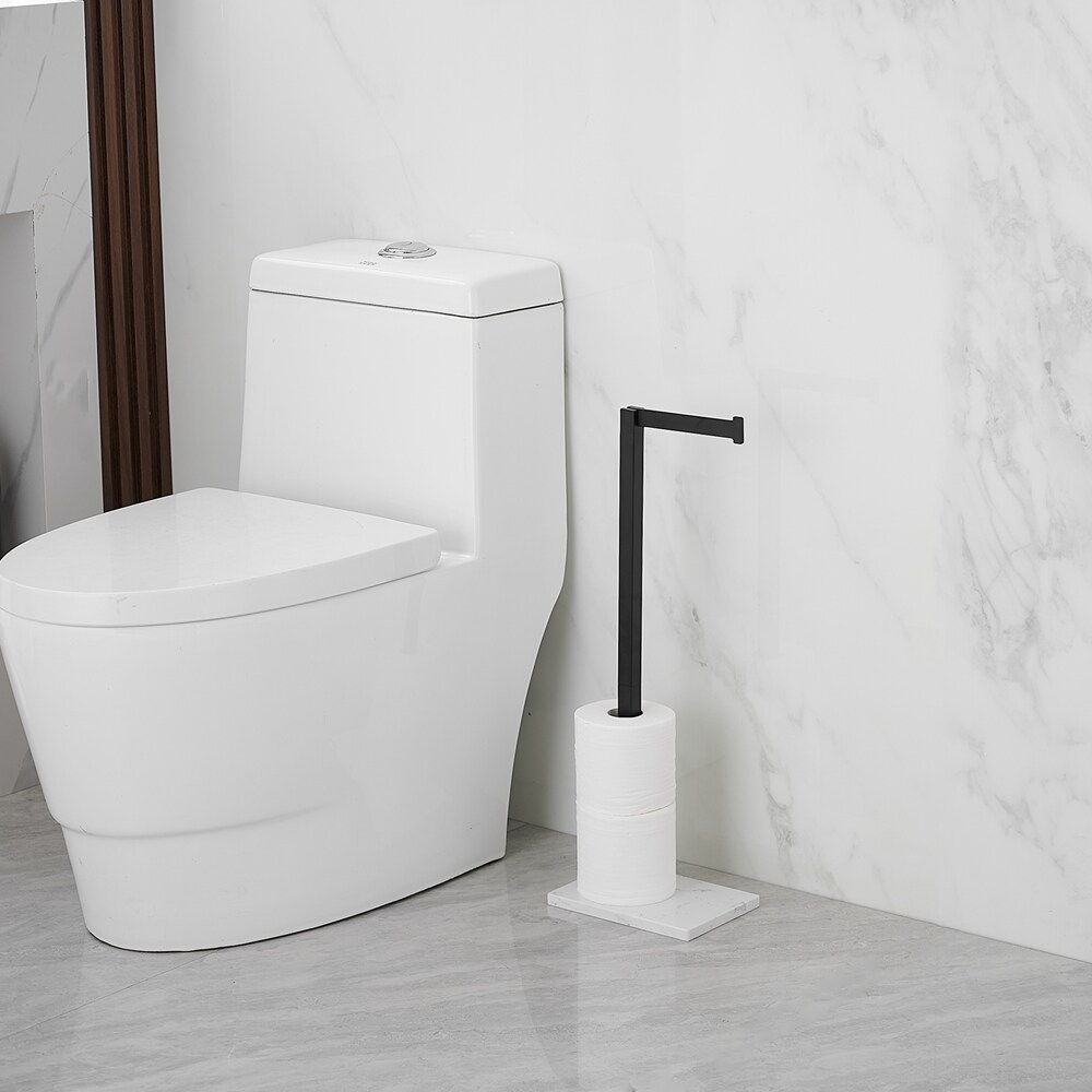 Matte Black Freestanding Toilet Paper Holder with Marble Base