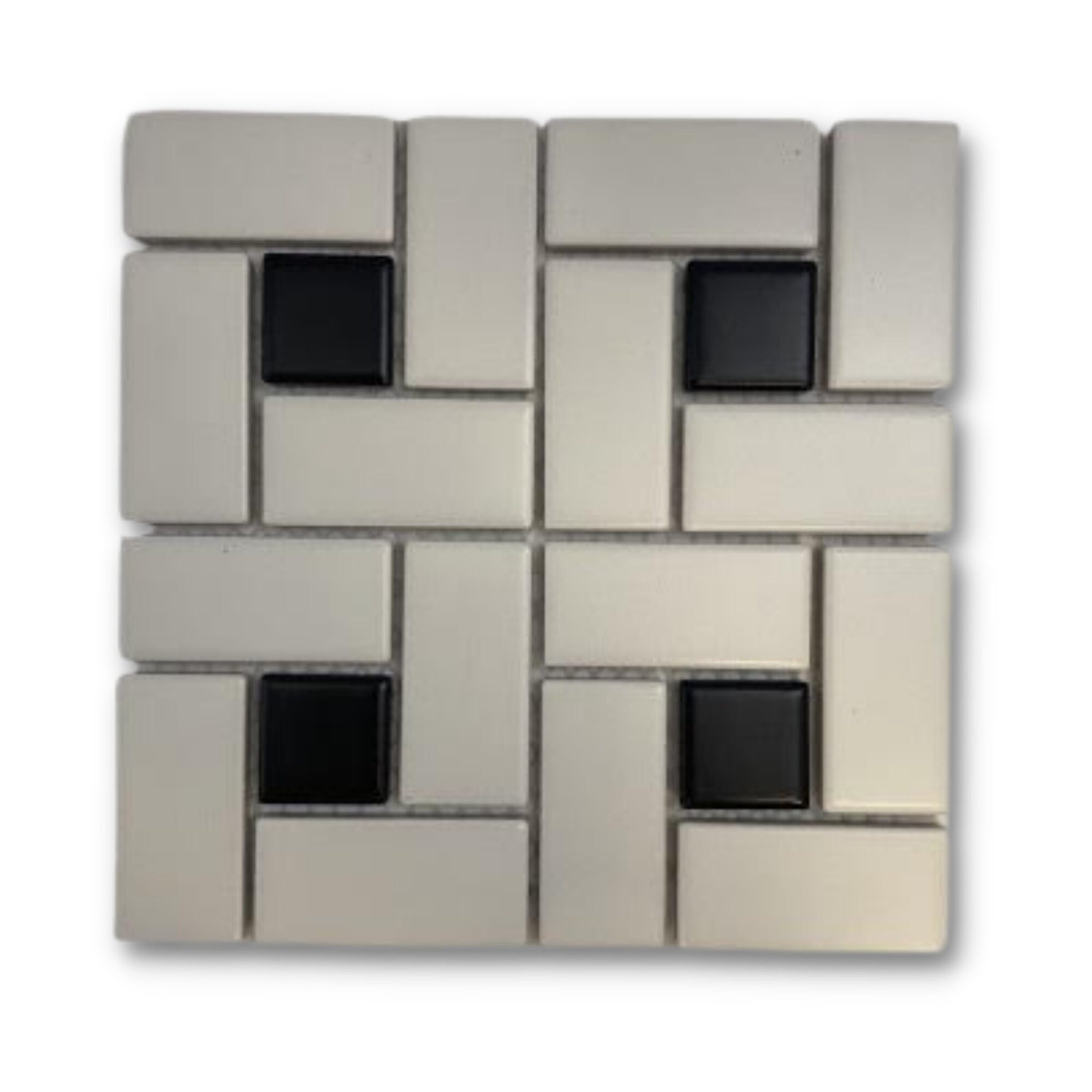 Splash Mosaic Tile SPUFCC106-SAM Sample- CASCADE White and Black 3-in x 3-in Satin Porcelain Floor and Wall Tile