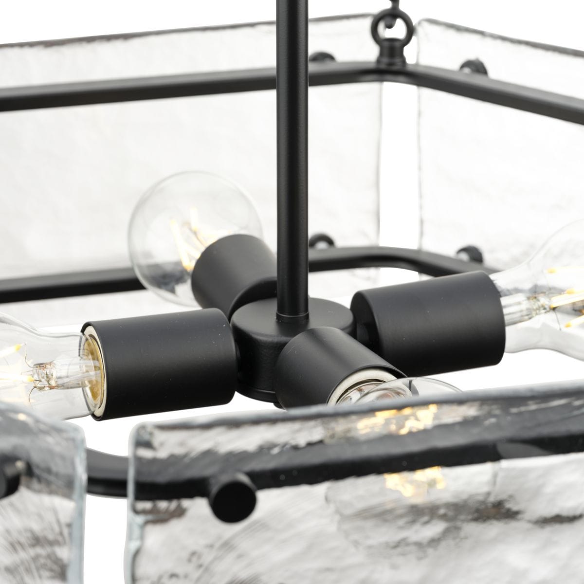 Rivera Matte Black 4-Light Chandelier with Textured Glass