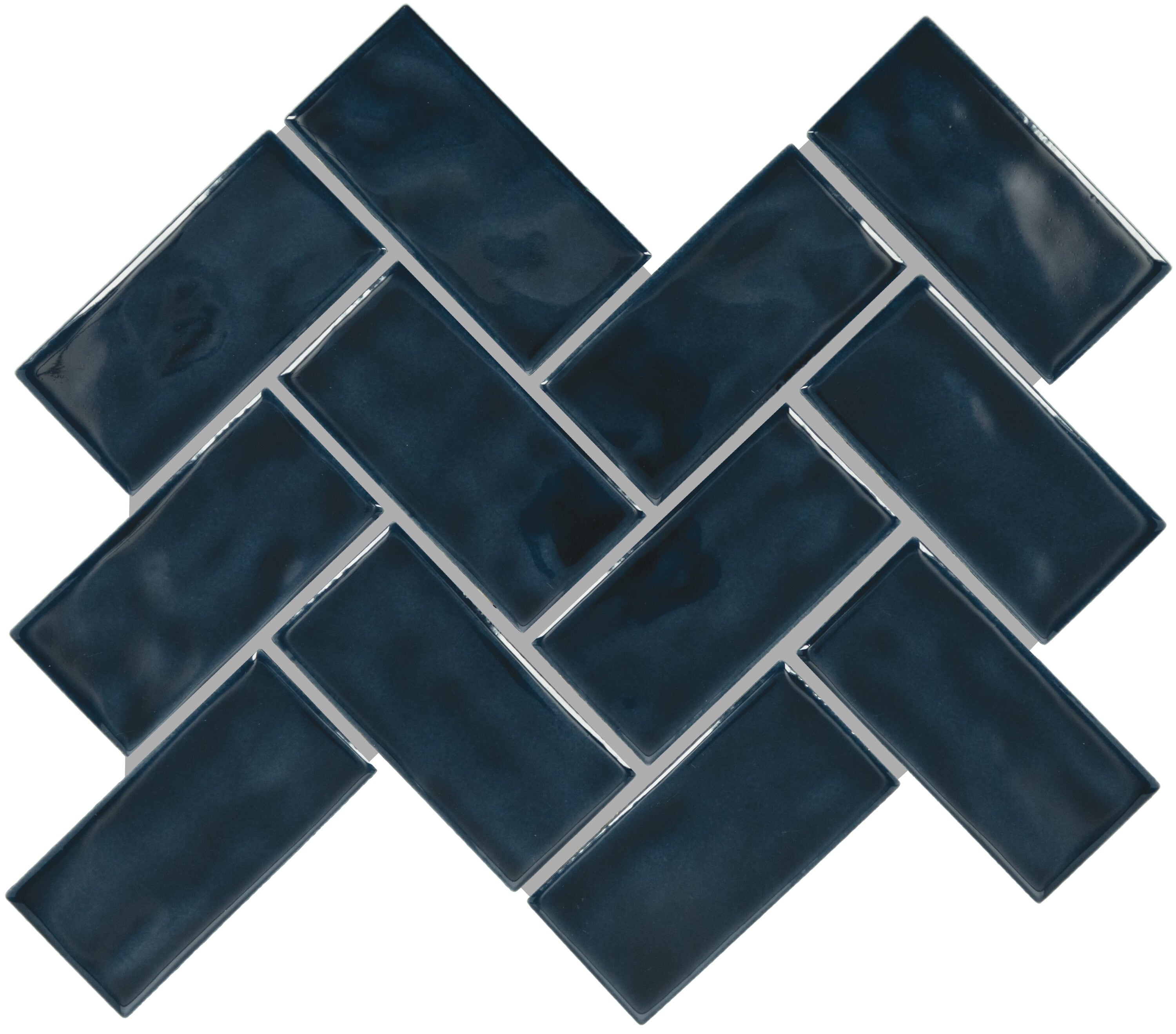 Hillcrest Ridge Deep Blue 12-in x 14-in Glossy Ceramic Herringbone Patterned Wall Tile (8.04-sq. ft/ Carton) | - American Olean AT2424HERRMS1P2