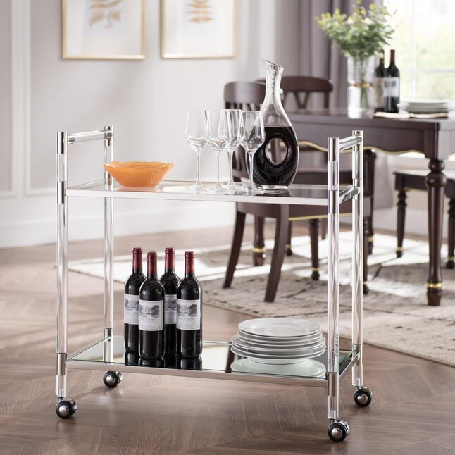 Boston Loft Furnishings Pidce 31.5-in x 32-in Silver Rectangle Cart Bar Boston Loft Furnishings Pidce 31.5-in x 32-in Silver Rectangle Cart Bar