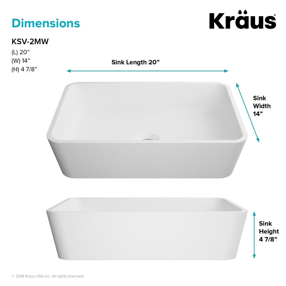 Kraus Natura Matte White Solid Surface Vessel Rectangular Modern ...