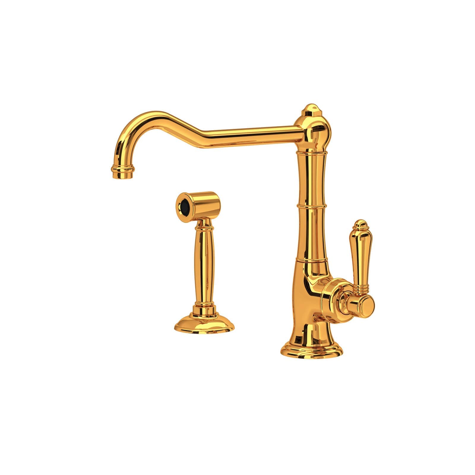 Rohl A3650/11LMWSIB-2 Acqui 1.5 GPM Deck Mount Low Arc Kitchen Faucet in Italian Brass with Lever Handle (Side Spray Included)