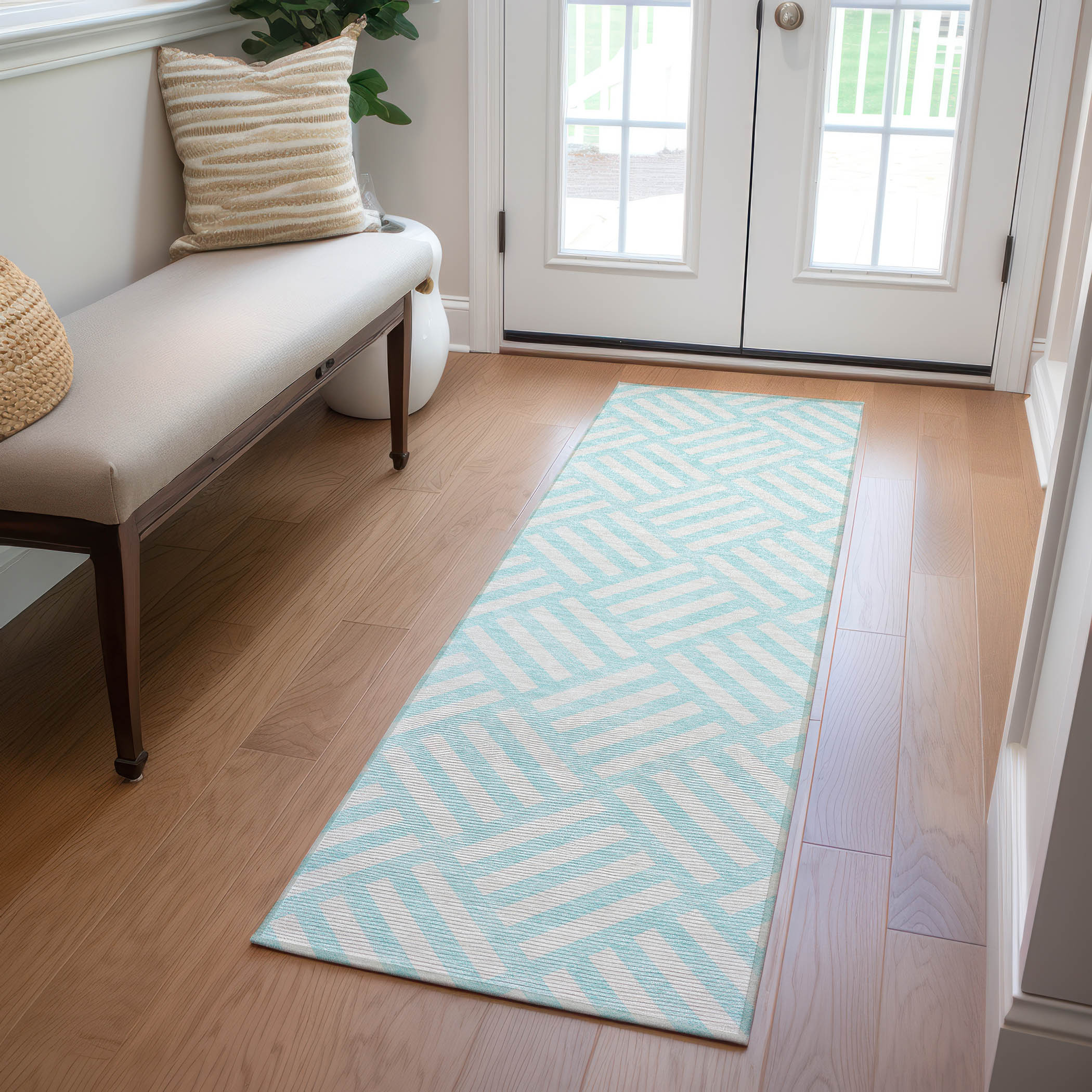 Addison Rugs ACN620AQ2X8 Chantille ACN620AQ 2 x 7 (ft) Polyester Aqua Rectangular Indoor/Outdoor Abstract Machine washable Runner rug