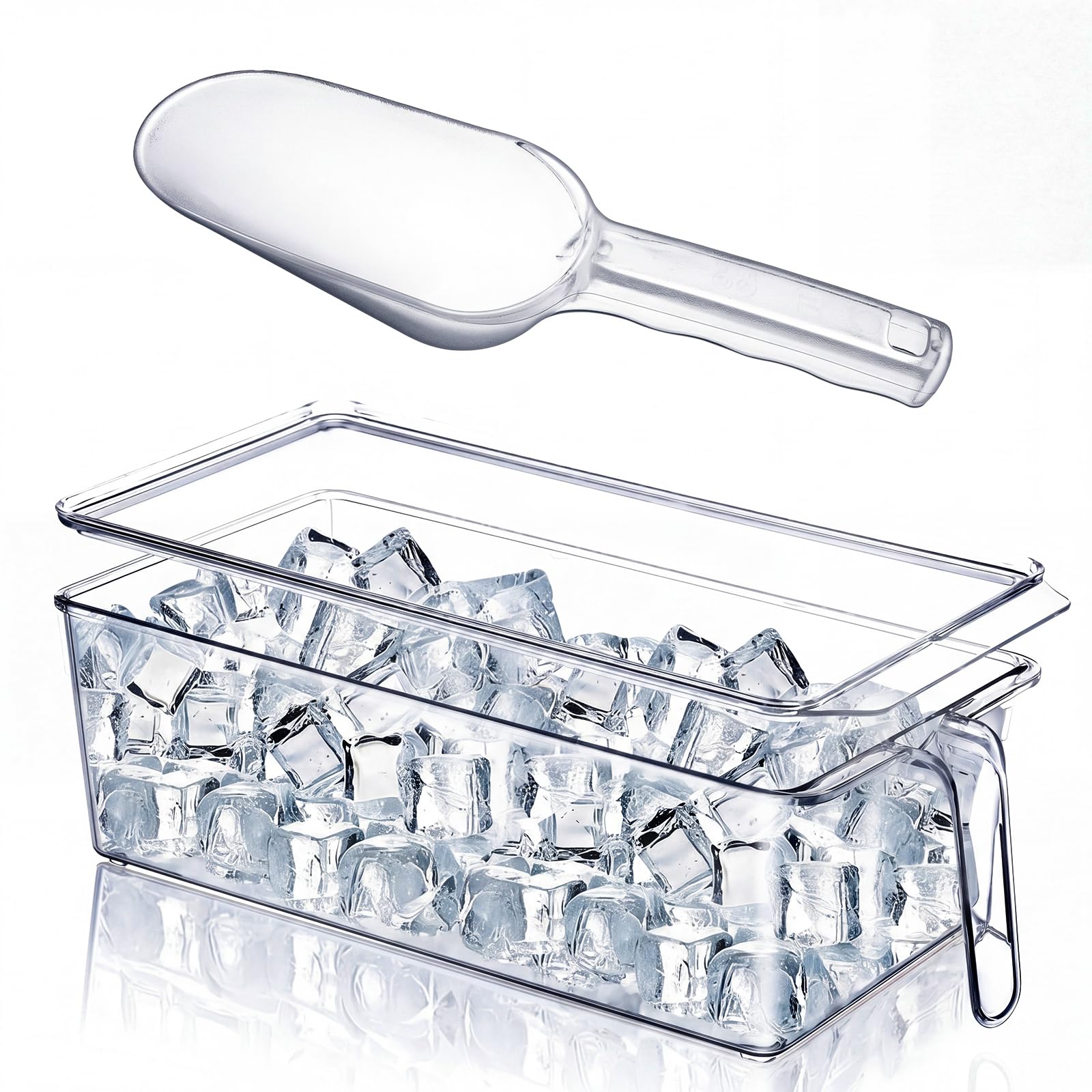 DHMHD  Ice Storage Bin Set with Lid and Scoop Plastic Container for Freezer Clear 12.4 x 5.9 x 3.94 Inches durable home and
