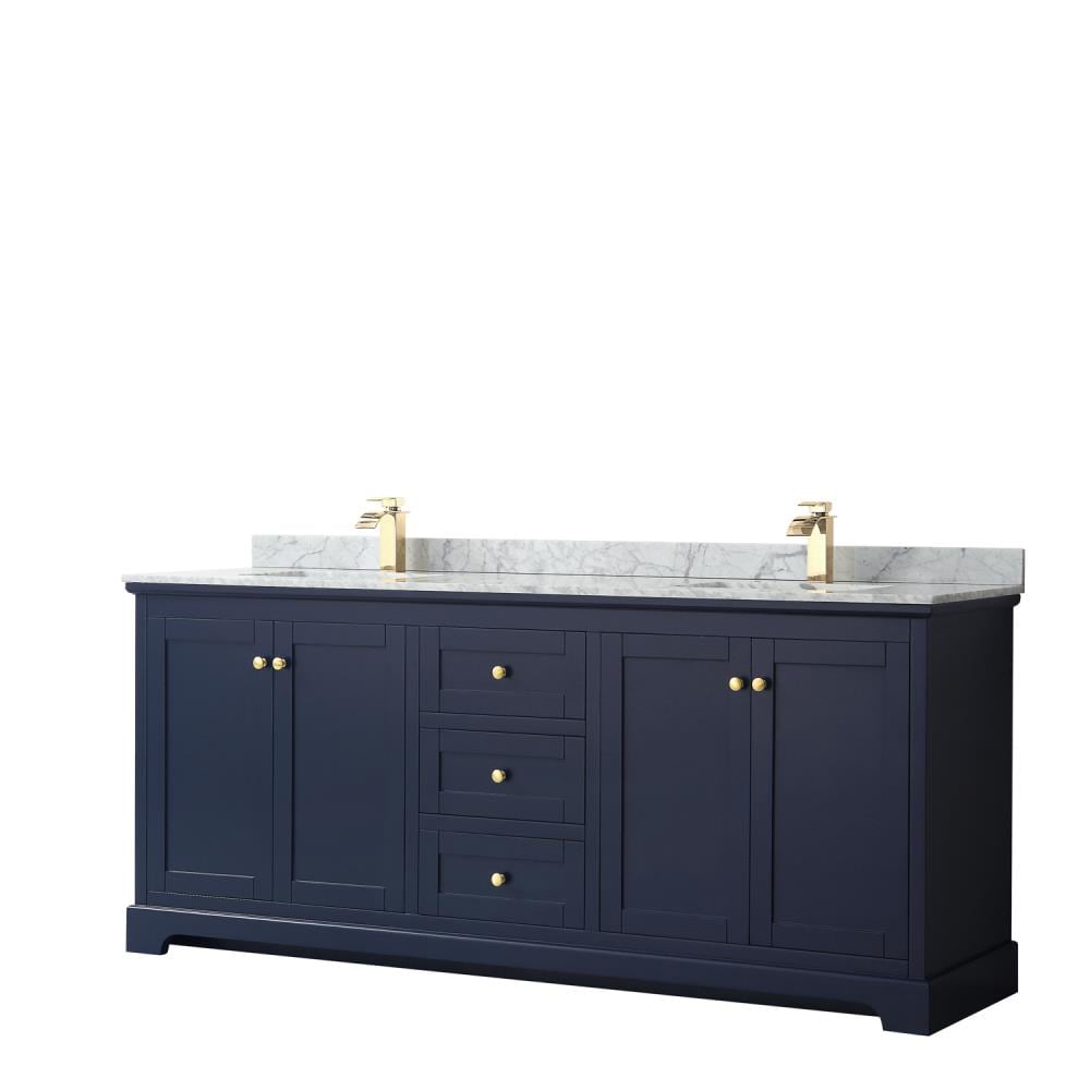 Wyndham Collection Avery 80-in Dark Blue with Brushed Gold Trim ...