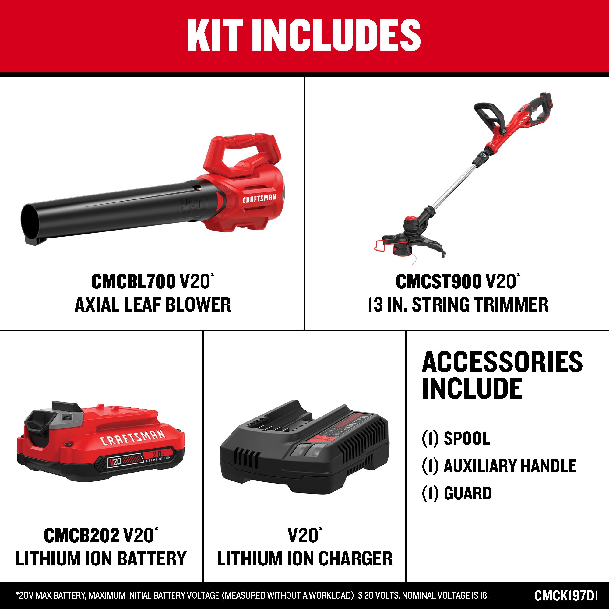 CRAFTSMAN V20 20-volt Max Cordless Battery String Trimmer and Leaf Blower Combo Kit 2 Ah (Battery & Charger Included) CMCK197D1 Sansujyuku sansujyuku.com