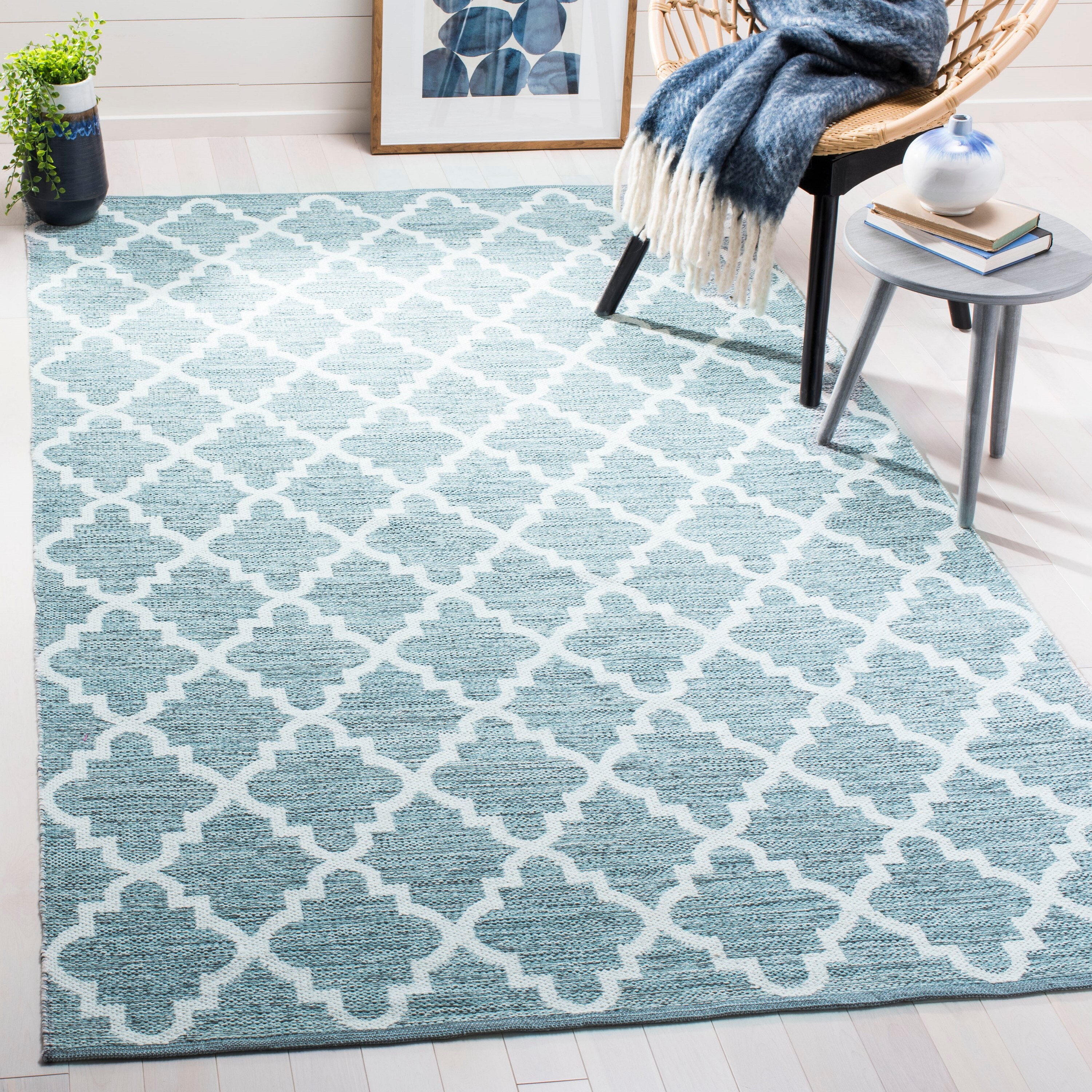Safavieh MTK611T-3 Montauk Buckroe 3 x 5 (ft) Cotton Slate/Ivory Rectangular Indoor Trellis Coastal Throw rug