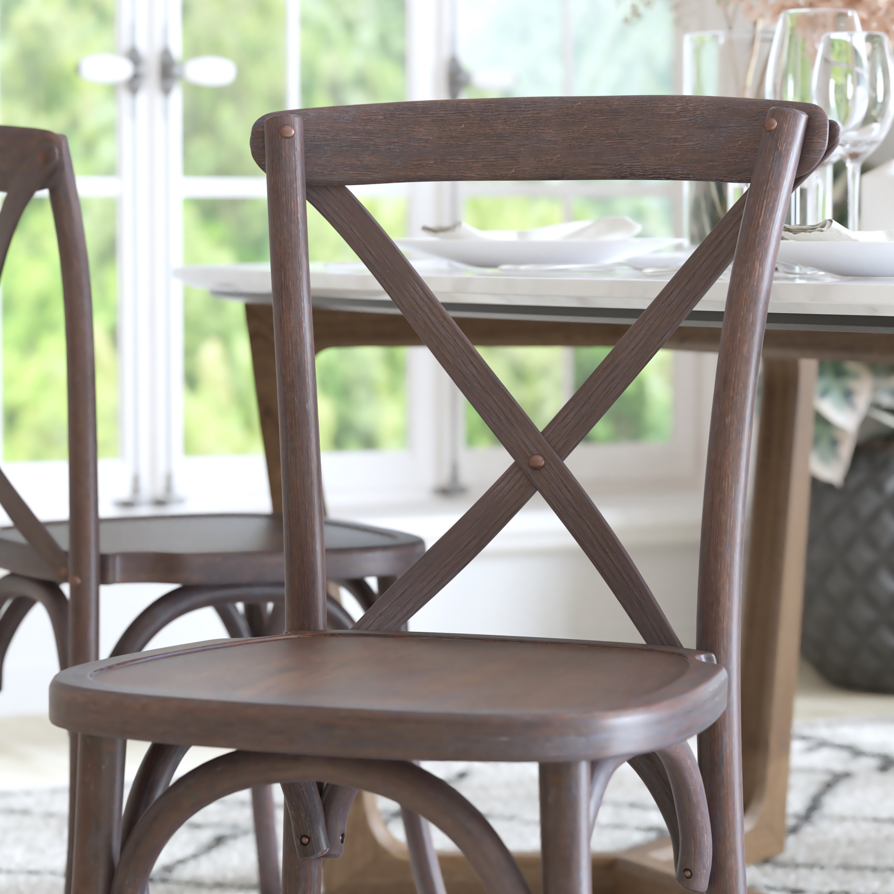 Elegant Elmwood Dark Driftwood X-Back Dining Chair