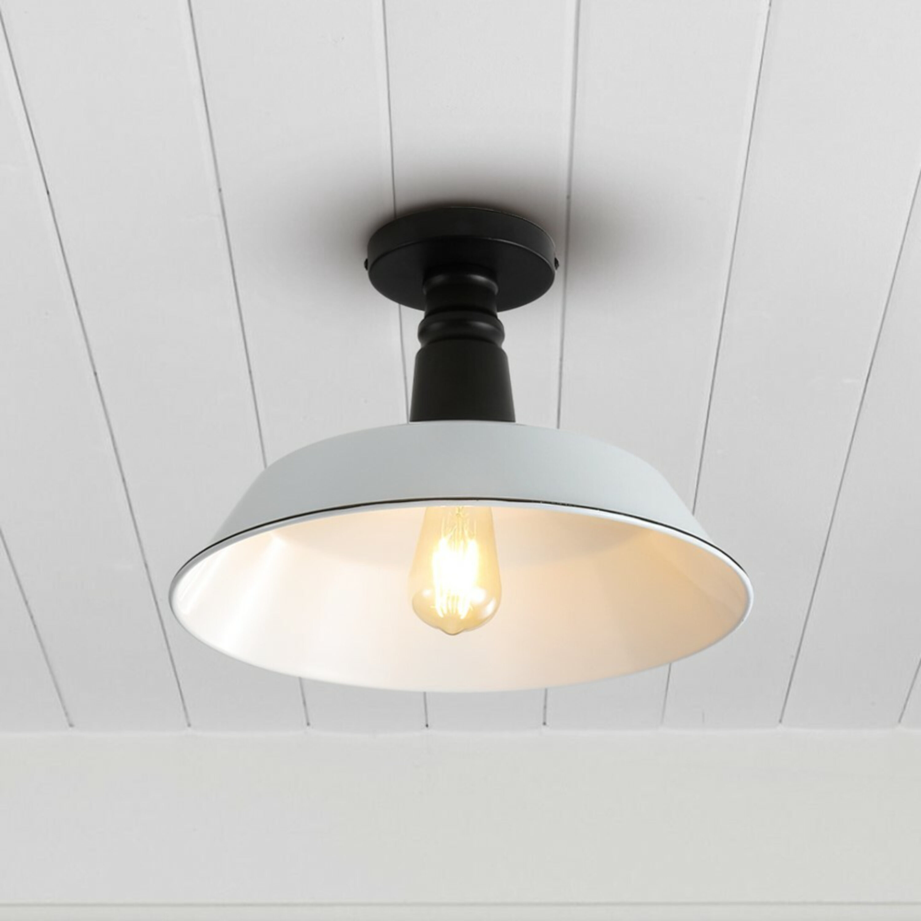 JONATHAN  Y JYL7617A Camilla 14" Classic Industrial Iron 1 -Light 14-in Polished White Indoor/Outdoor Semi Flush Mount Light