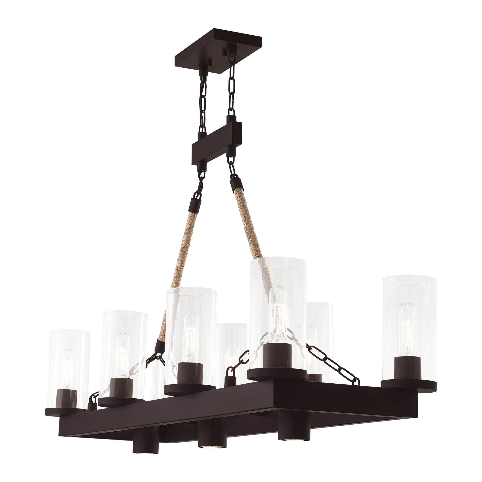 Metuchen Bronze Linear Chandelier with Clear Glass and Rope Detail, 11-Light