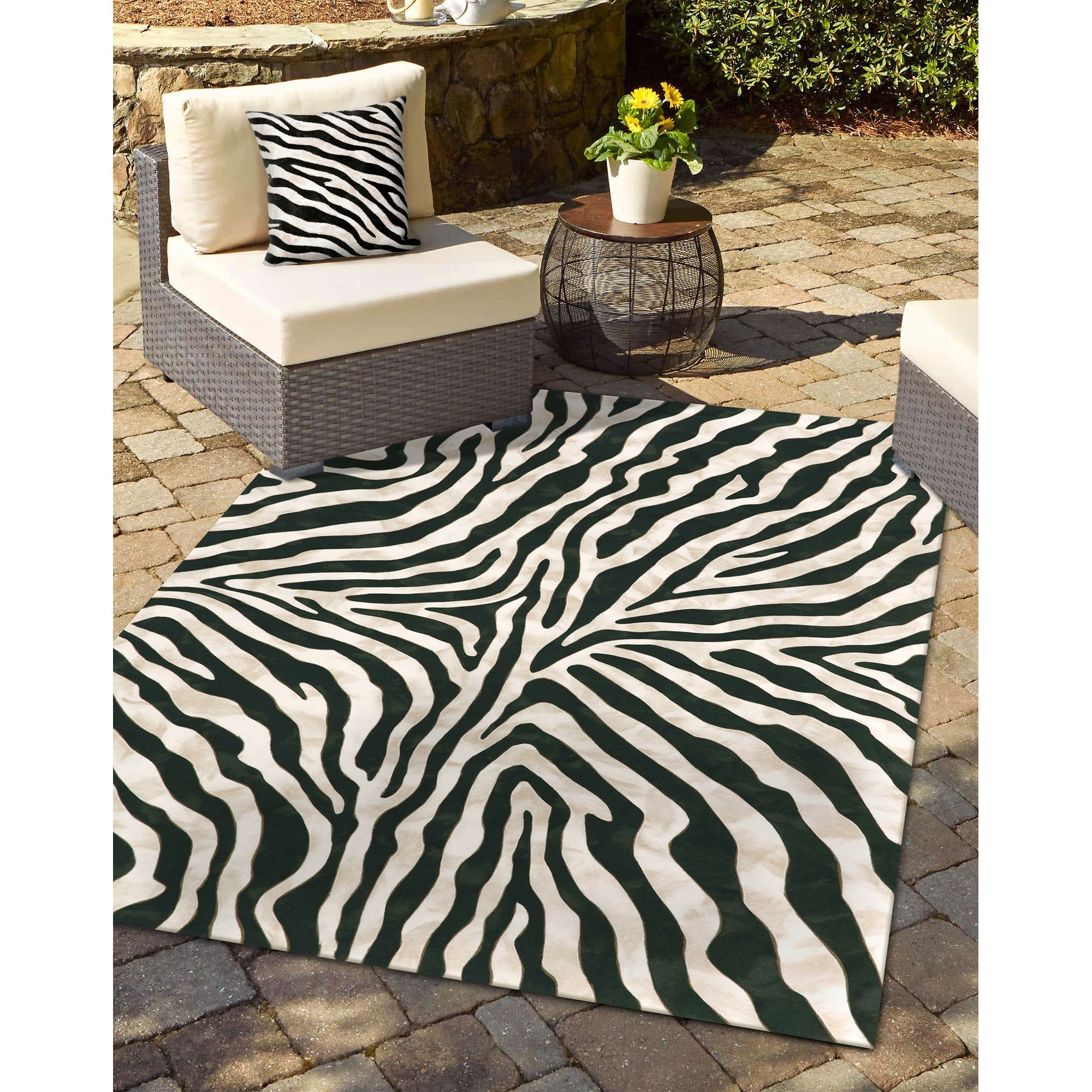 Zebra Print Black and Beige 20" Square Polyester Pillow