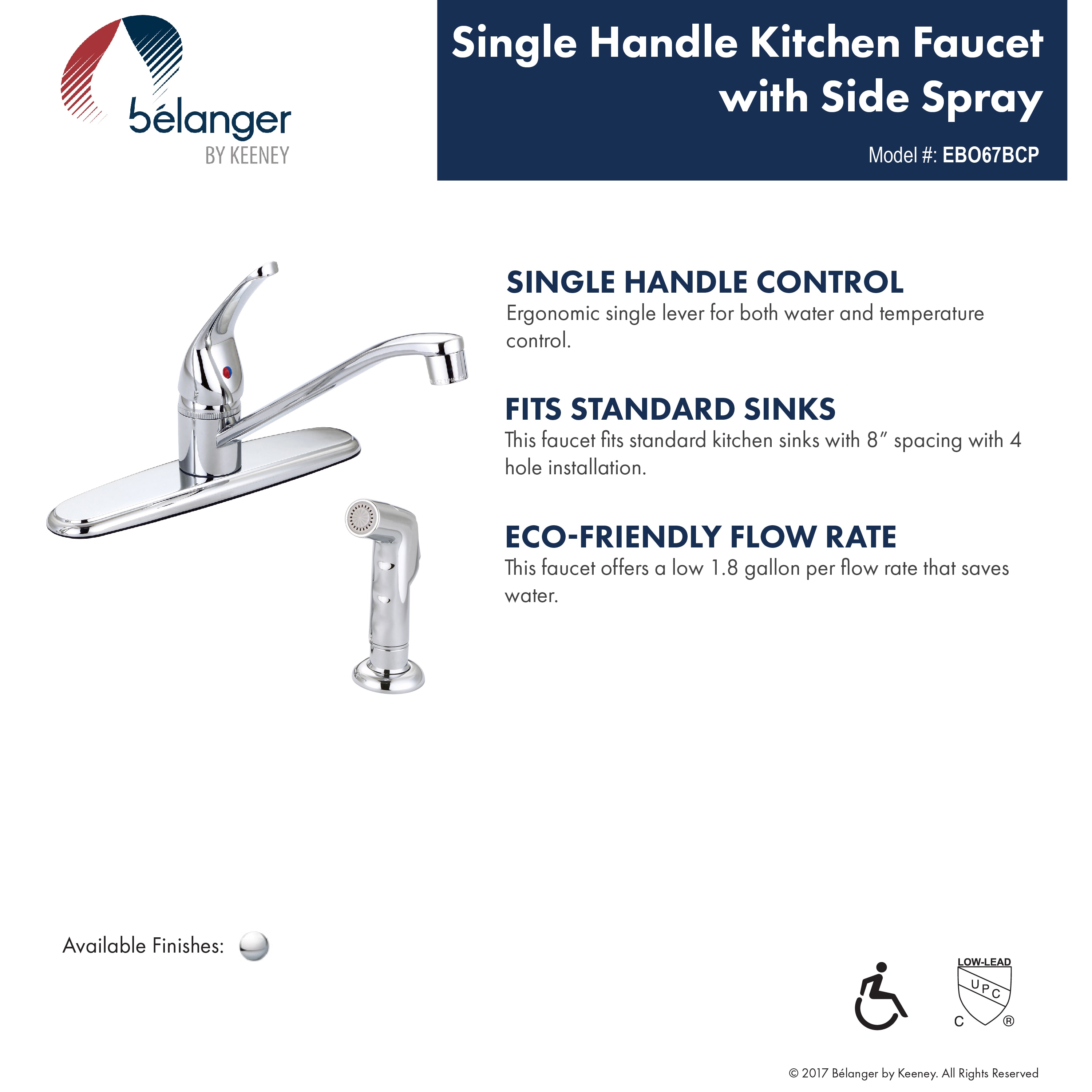 Keeney Essential Polished Chrome Single Handle Kitchen Faucet (Deck ...