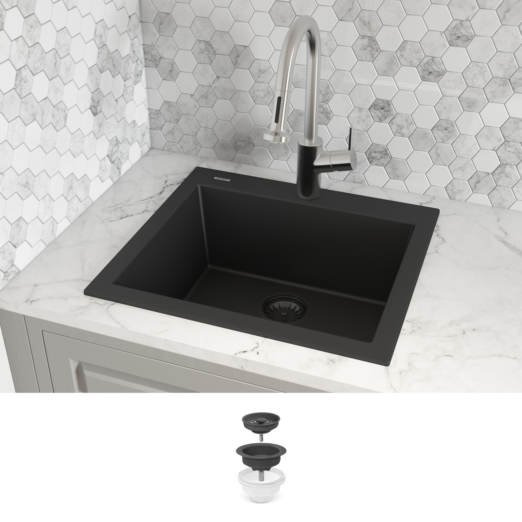 Ruvati RVG1023BK epiGranite Drop-in 24-in x 20-in Granite Single bowl 1-Hole Kitchen Sink