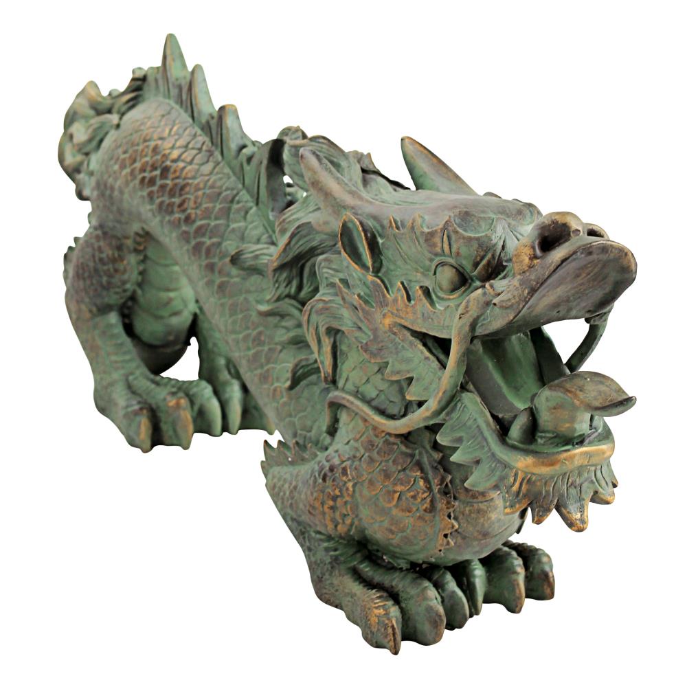 Design Toscano 8-in H x 21-in W Gray Dragon Garden Statue in the 