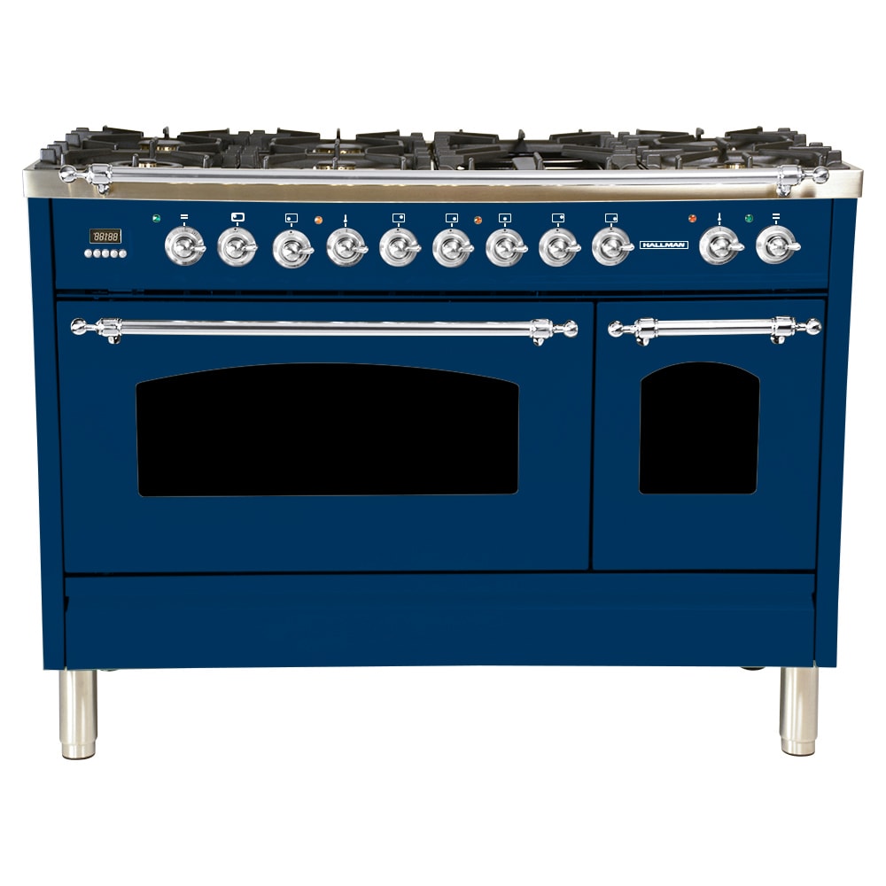 Hallman HDFR48CMBULP 48-in 7 Burners 3.55-cu ft / 1.45-cu ft Freestanding Double Oven Dual Fuel Range (Blue)