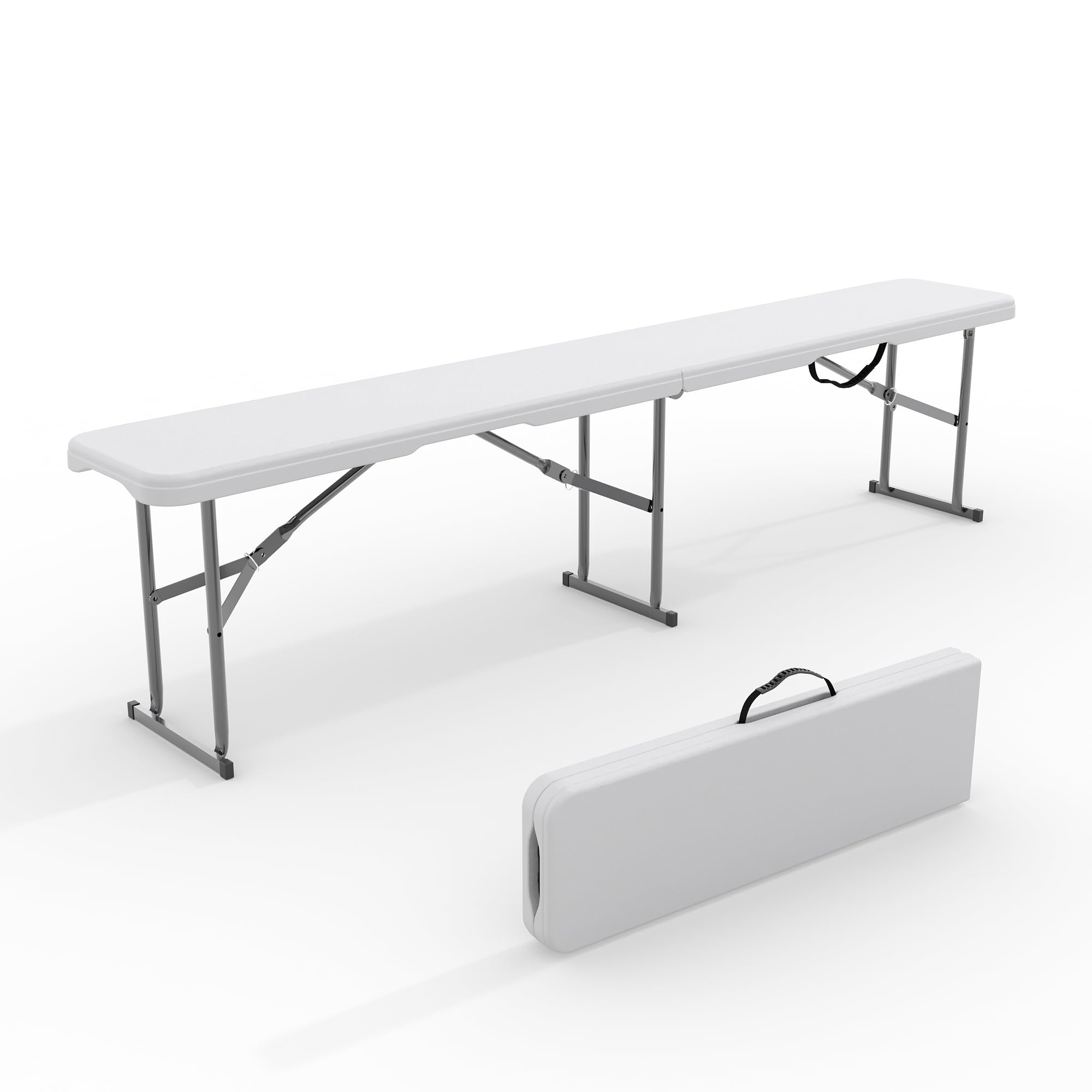 IdealHouse Portable Folding Bench 6 Foot Plastic Foldable Bench HDPE BenchTop With Carrying Handle for Outdoor Picnic Camping Party Sports Activities White #LW-JAS-S7R8