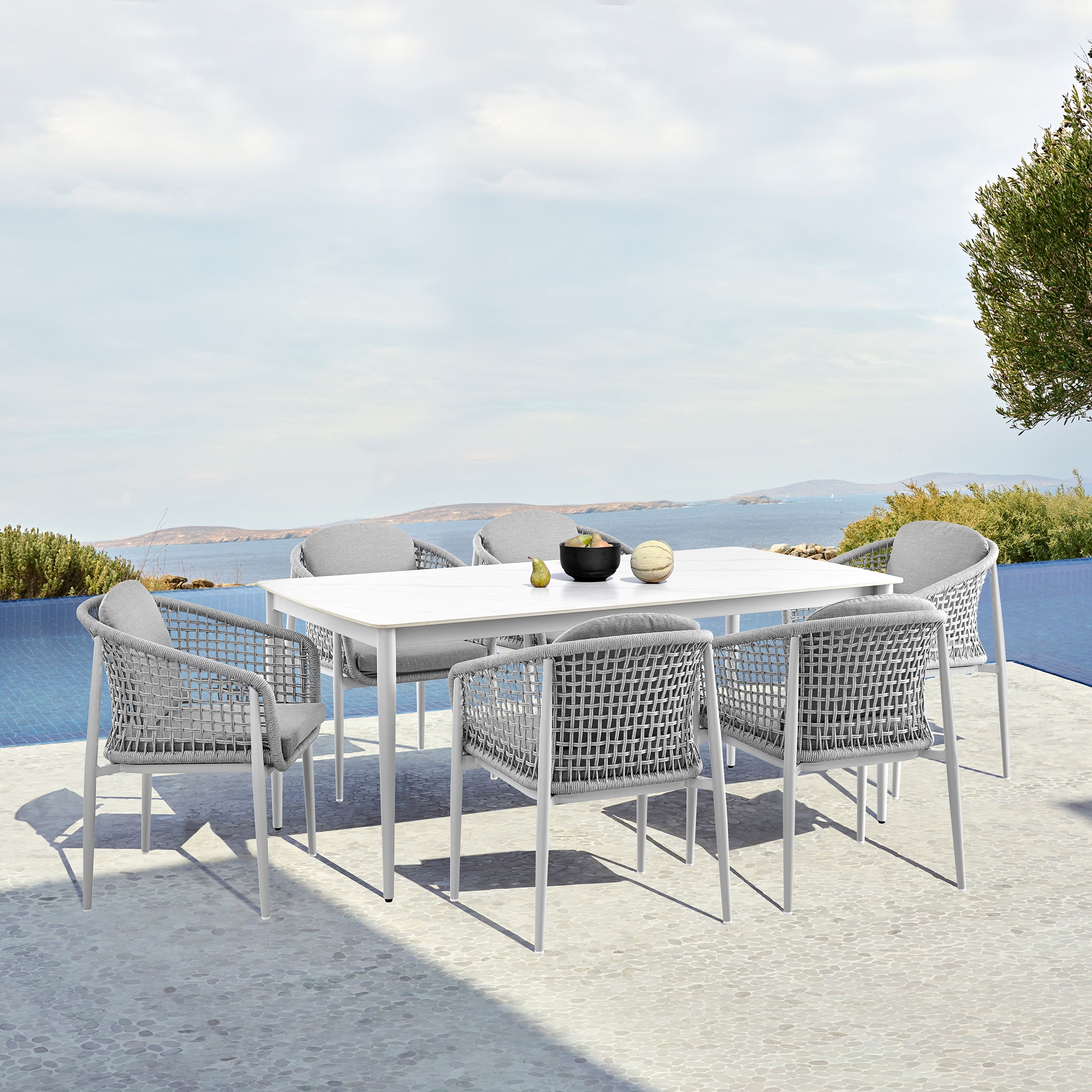 Rhodes Light Gray Aluminum 7-Piece Outdoor Dining Set