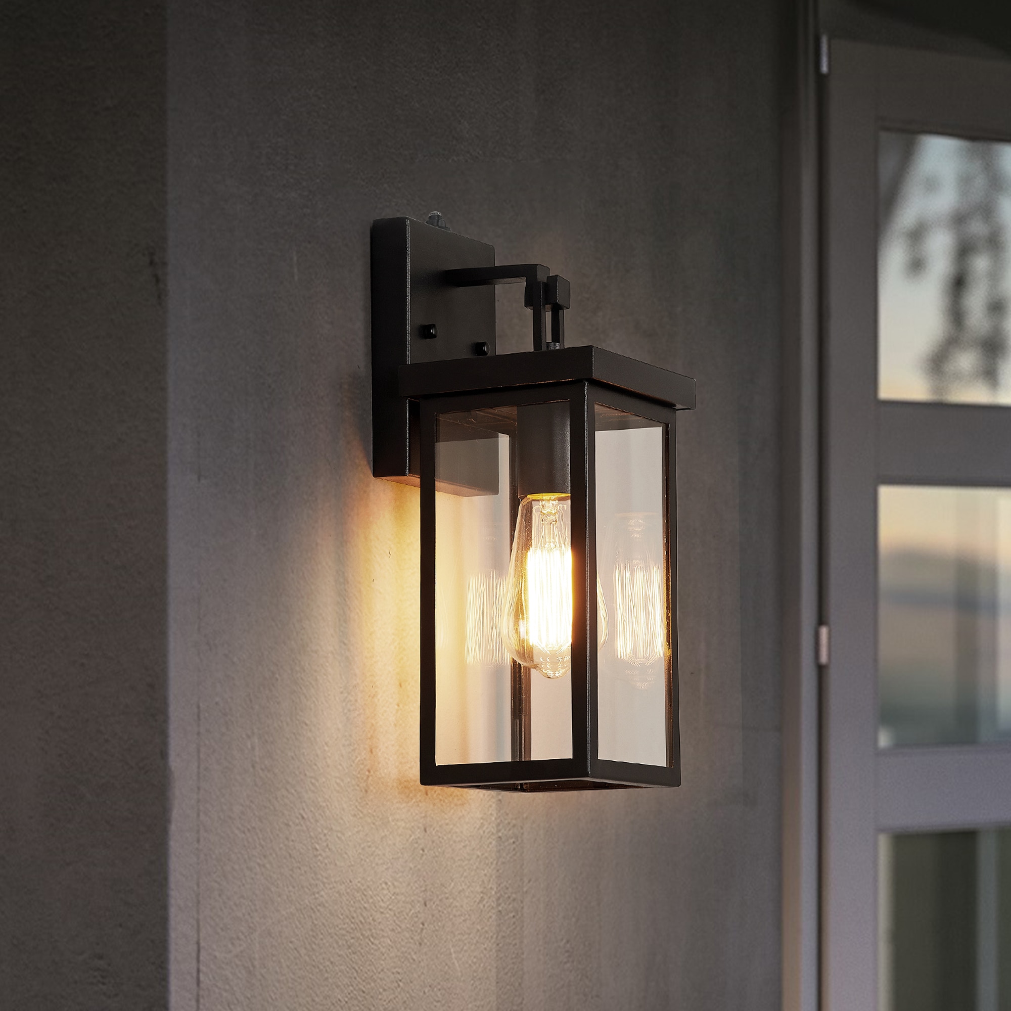 Black Metal and Glass Outdoor Wall Lantern Sconce with Photocell